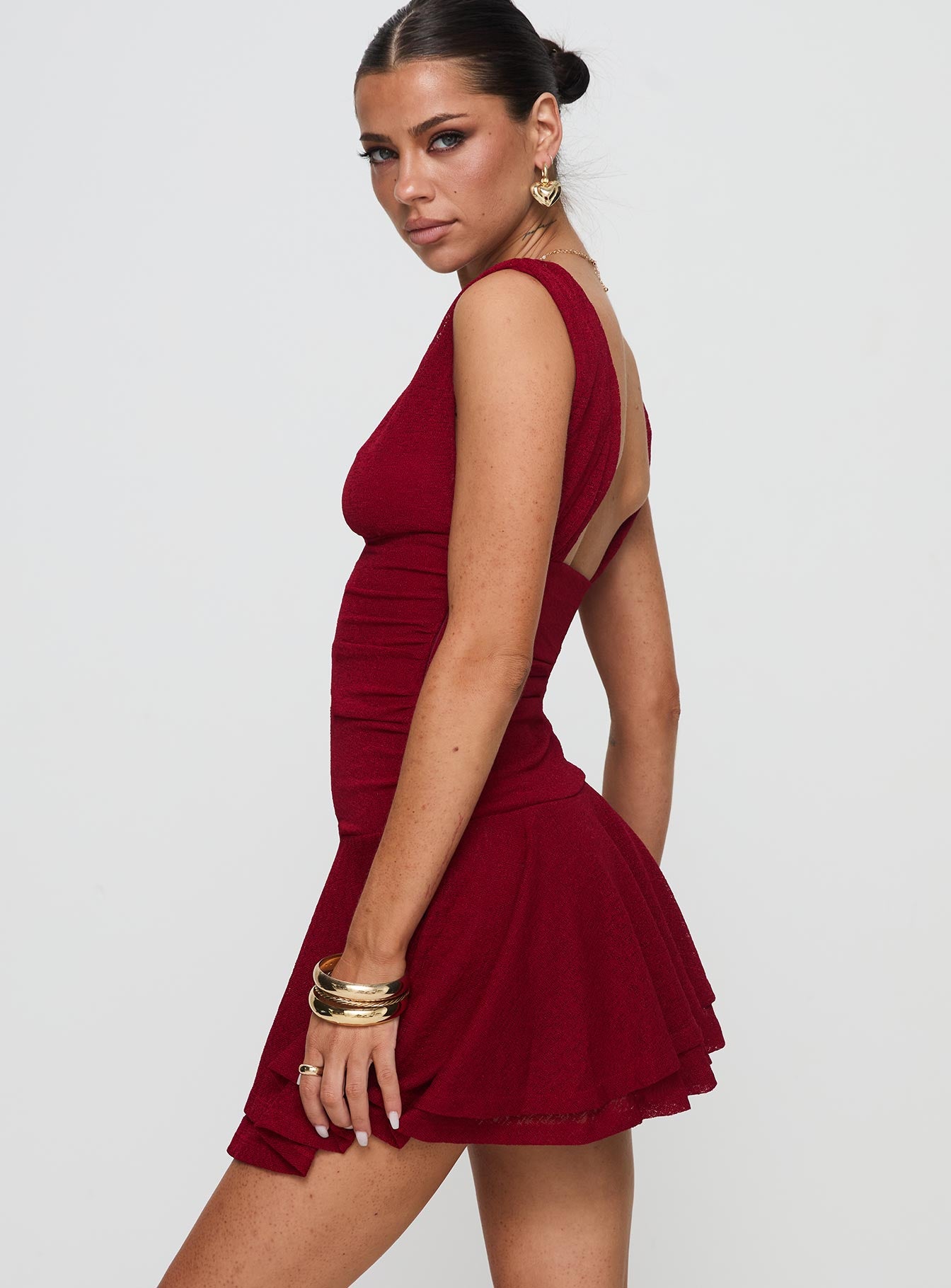 Taverna Plunge Mini Dress Red - Image 4