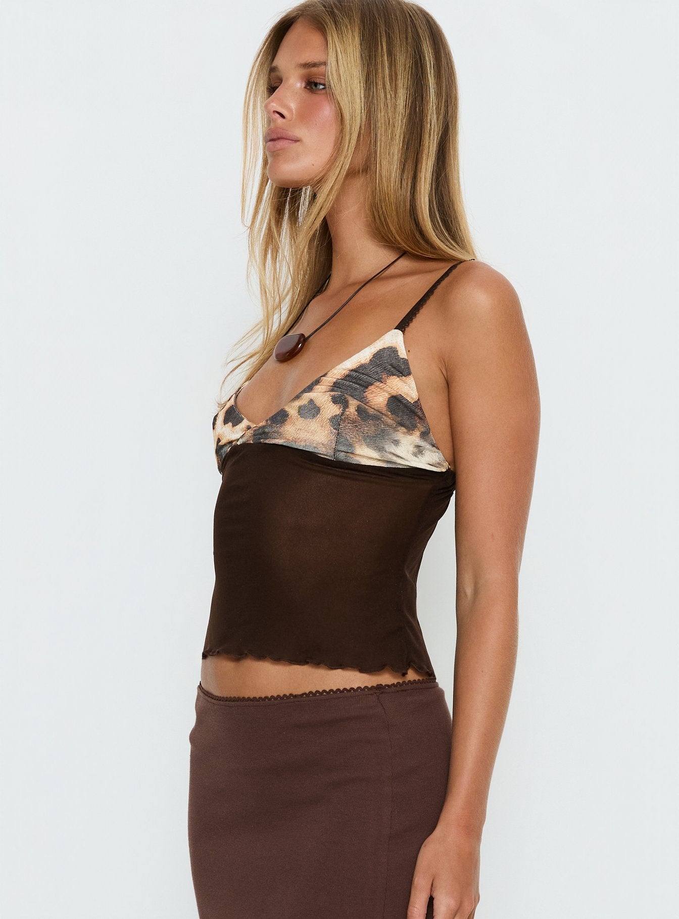 Willet Contrast Bust Cami Top Chocolate / Leopard - Image 4