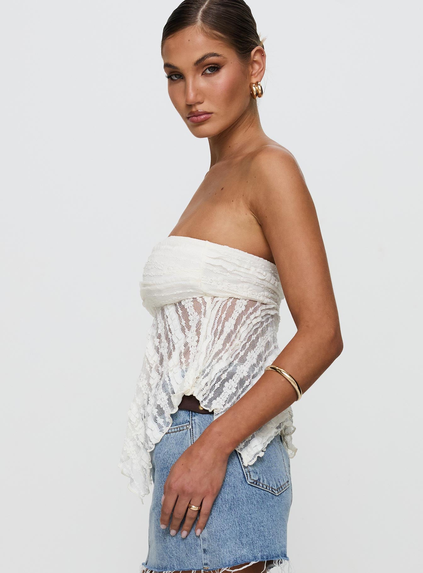 You Were Right Strapless Textured Top Cream - Image 4