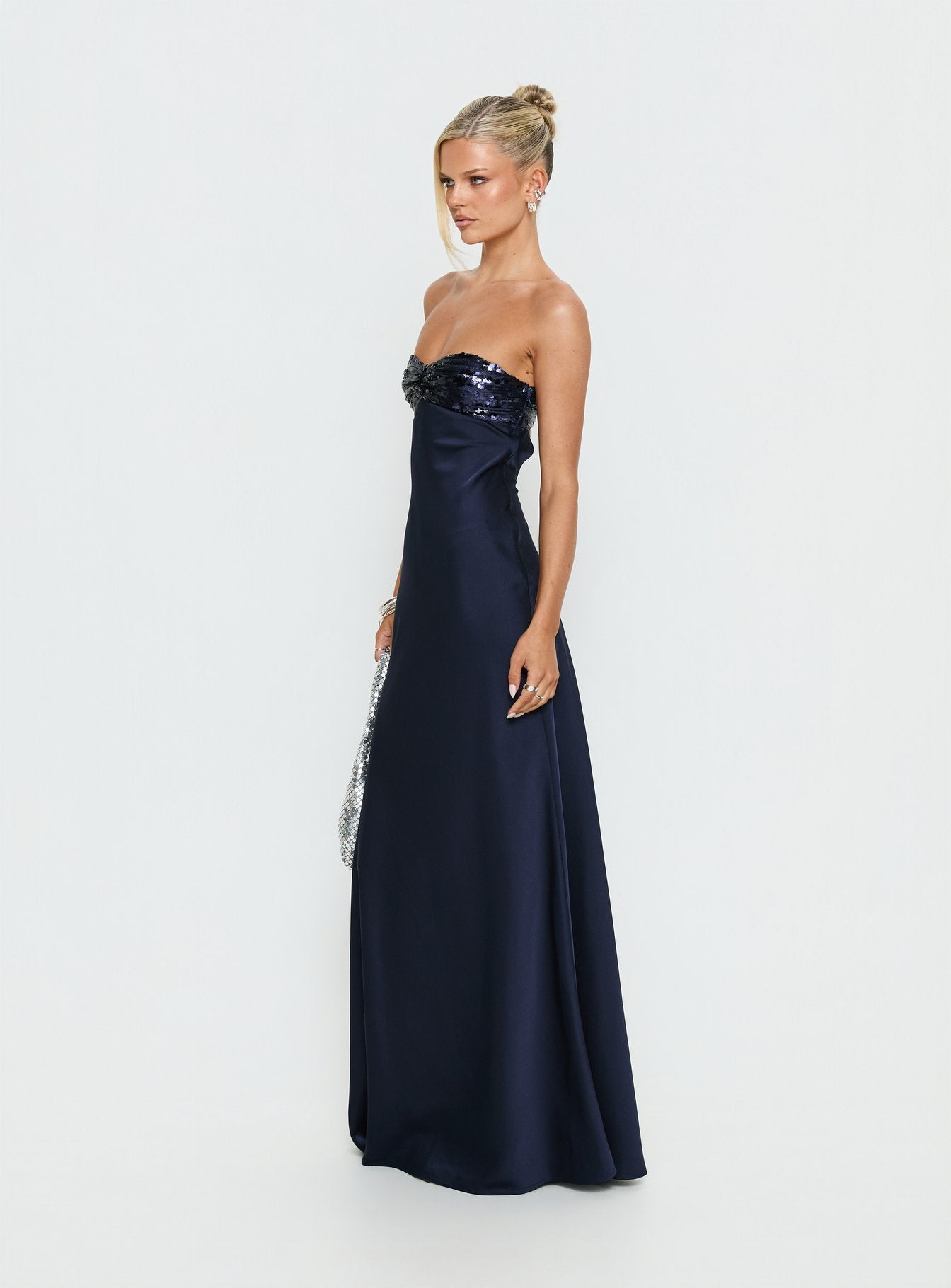 See The Vision Sequin Bust Strapless Maxi Dress Navy - Image 4