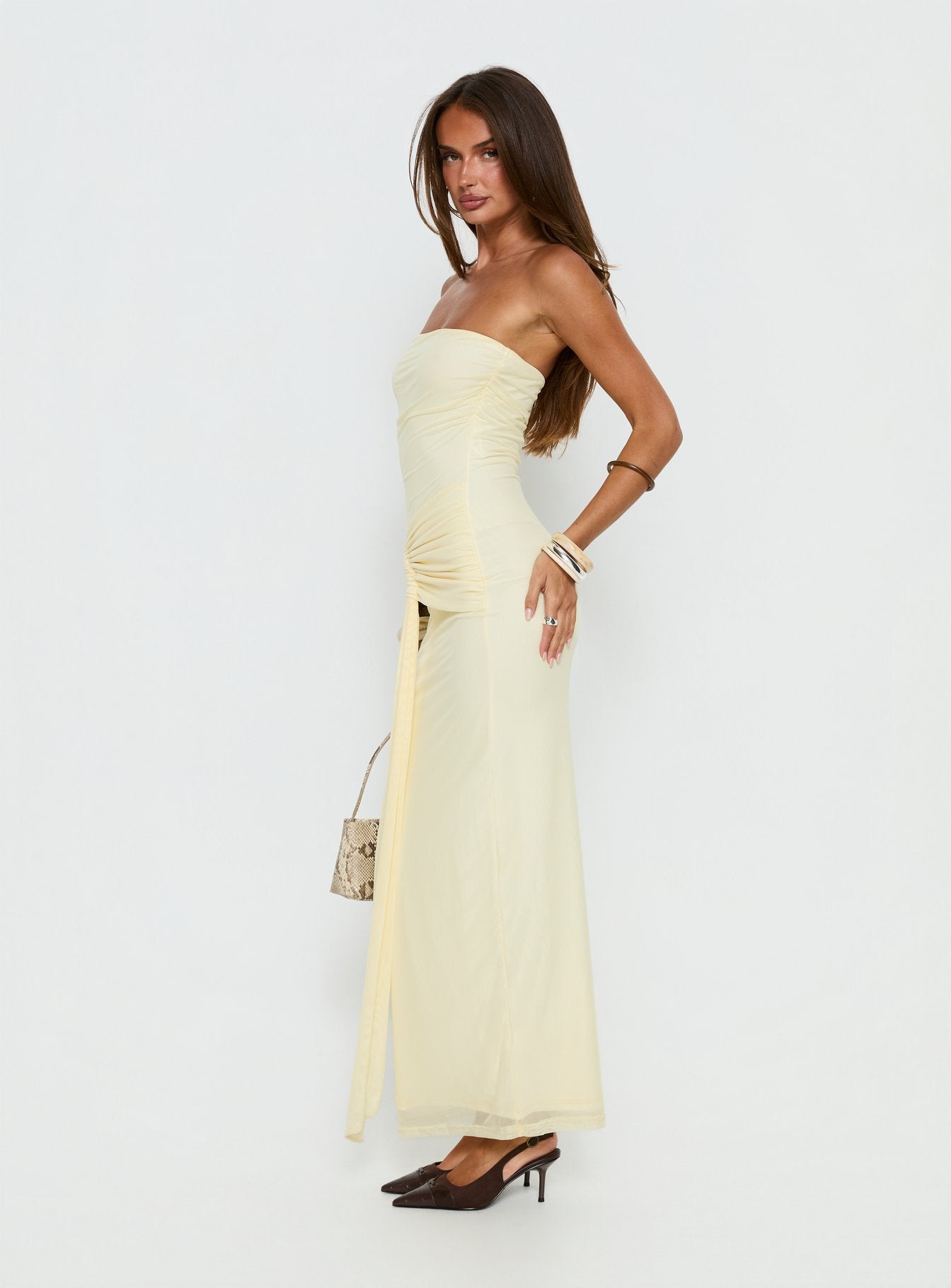 Senora Strapless Drape Maxi Dress Lemon - Image 3