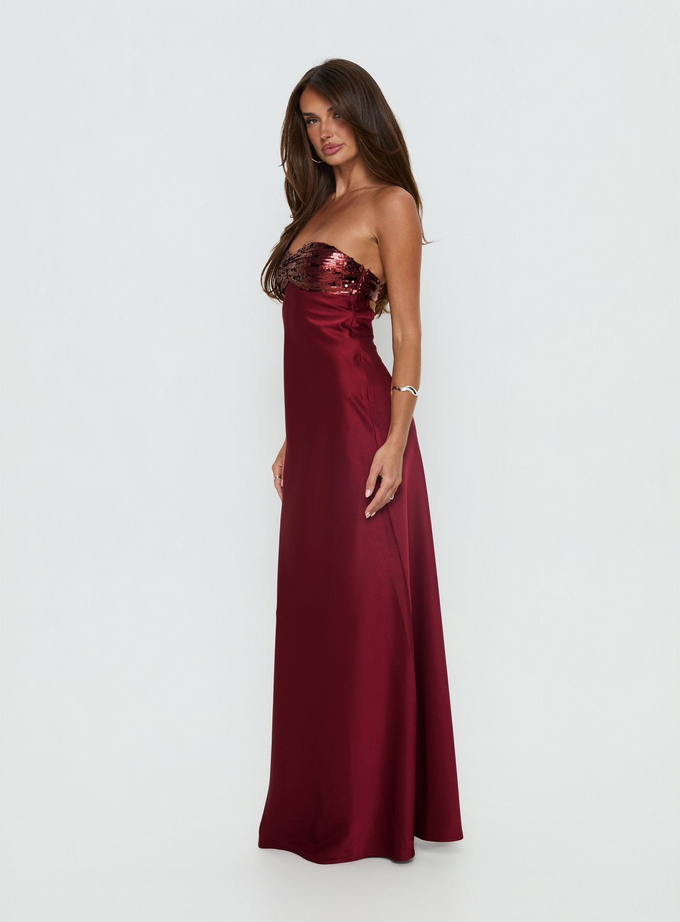 See The Vision Sequin Bust Strapless Maxi Dress Burgundy - Image 4