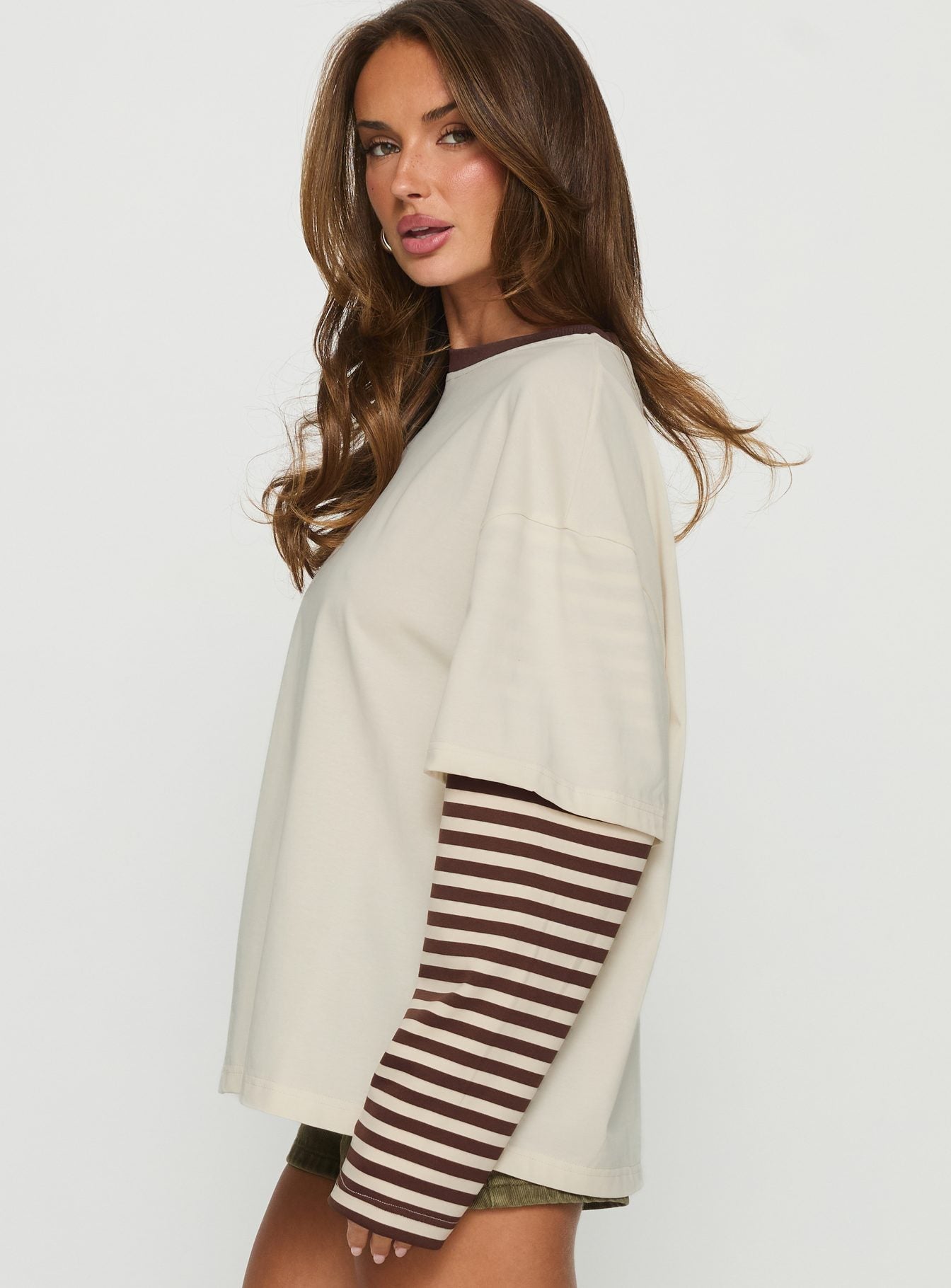 Ryann Long Sleeve Layered Top Cream / Brown Stripe - Image 4
