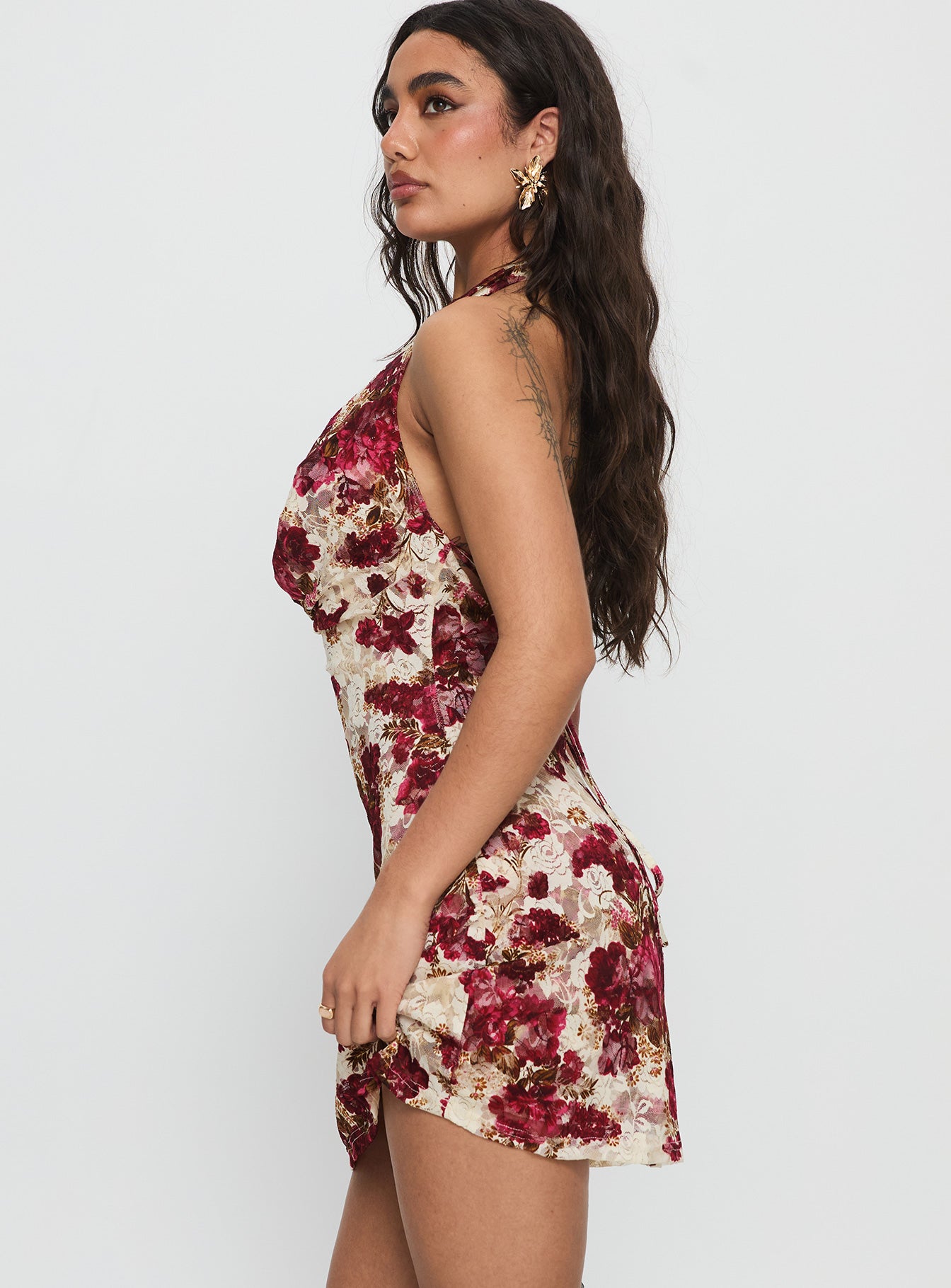 Salome Halter Cowl Neck Mini Dress Red Multi - Image 4