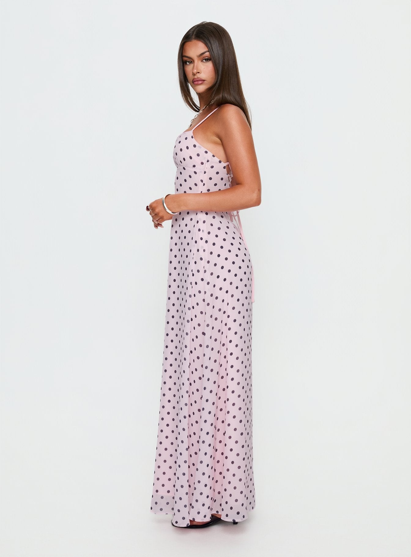 South Of France Maxi Dress Pink Polka Dot - Image 3