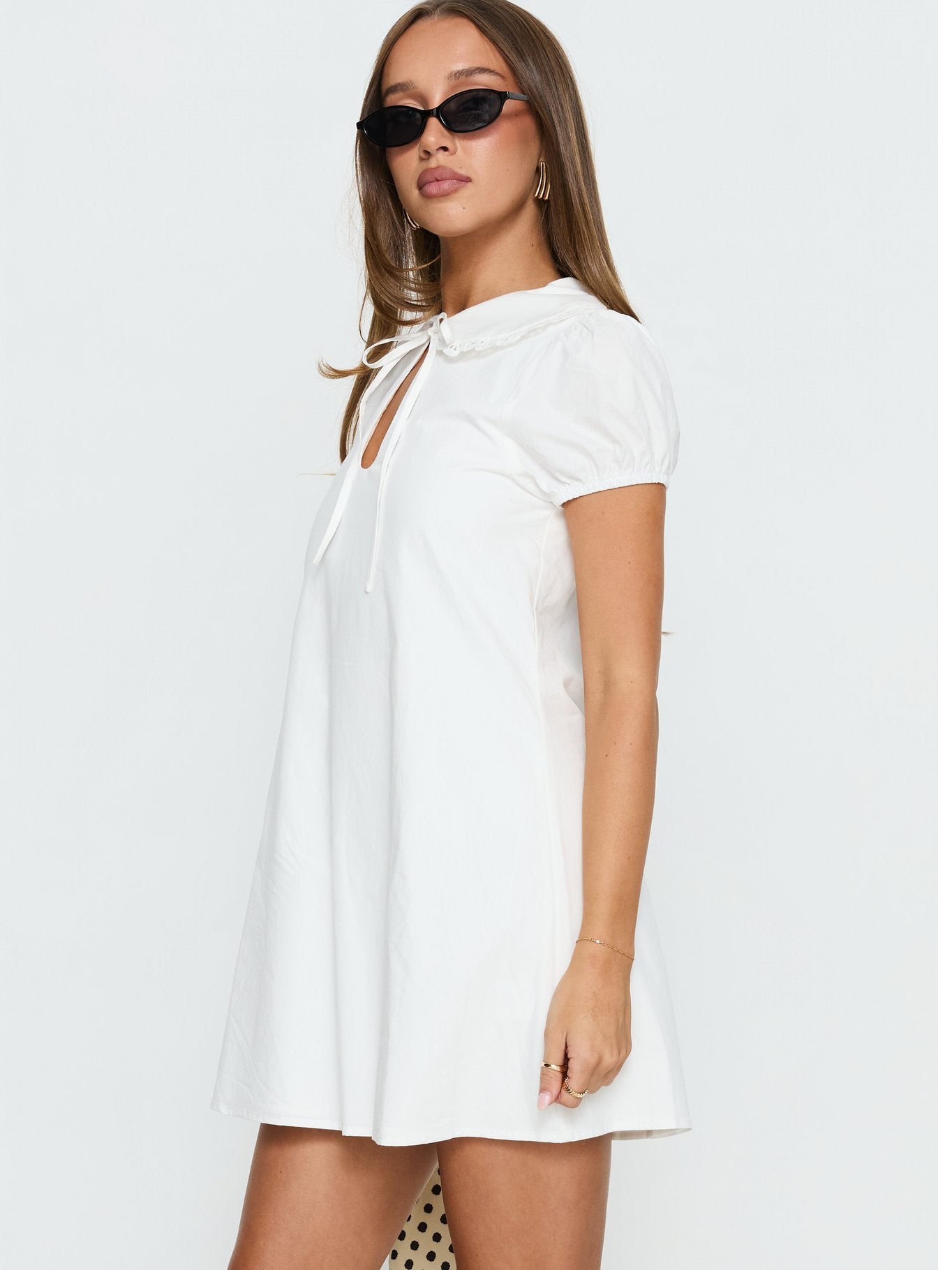 You've Got Mail Lace Trim Keyhole Mini Dress White - Image 4