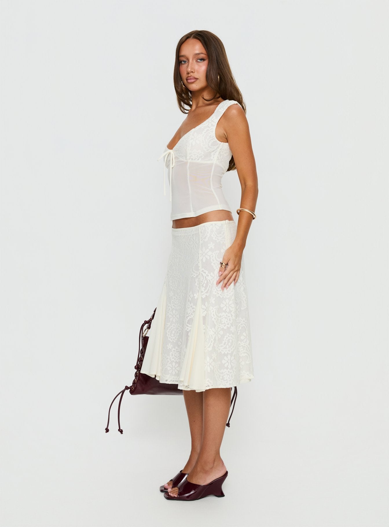 Quani Lace Midi Skirt Cream - Image 4
