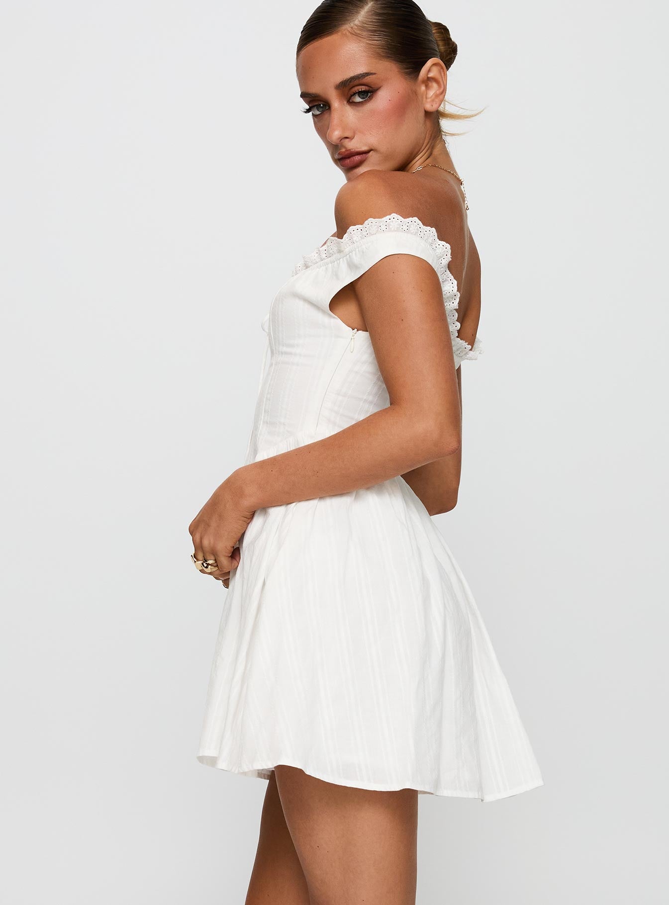 White Horse Off The Shoulder Mini Dress White - Image 4