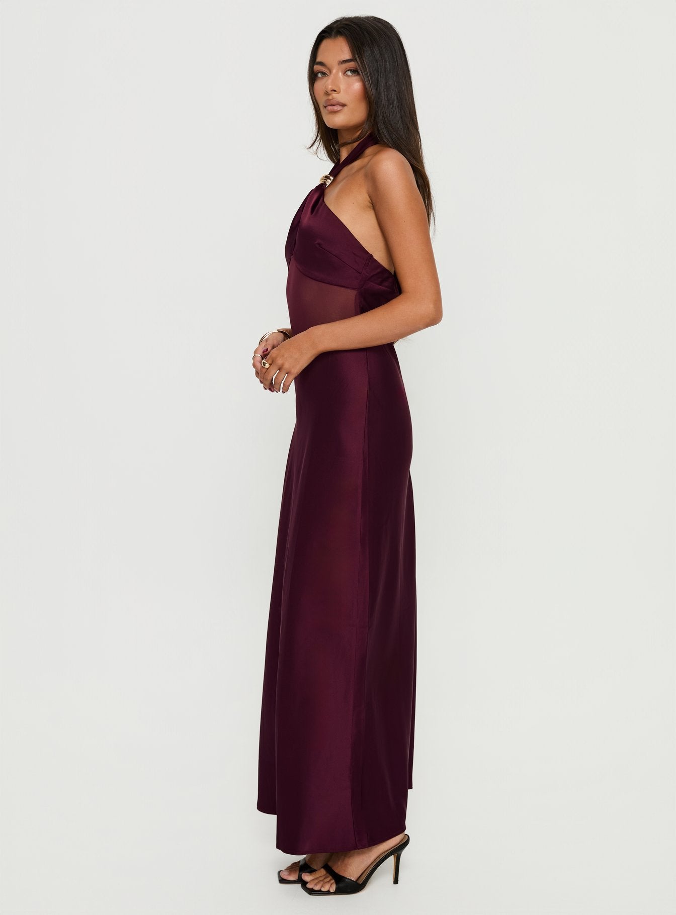Rosario Halter Sheer Maxi Dress Plum - Image 3