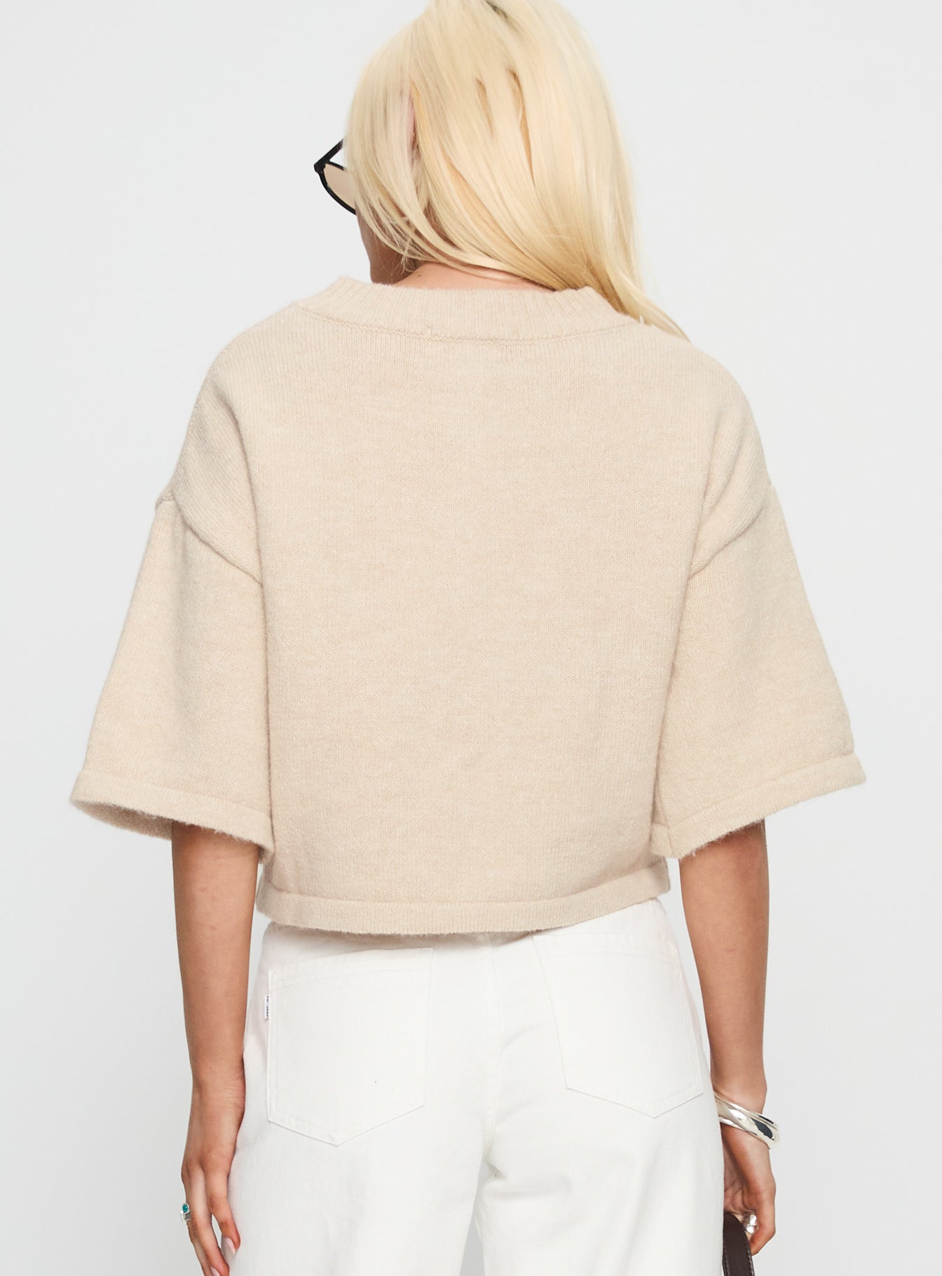 Verina Short Sleeve Knit Cardigan Oat - Image 5