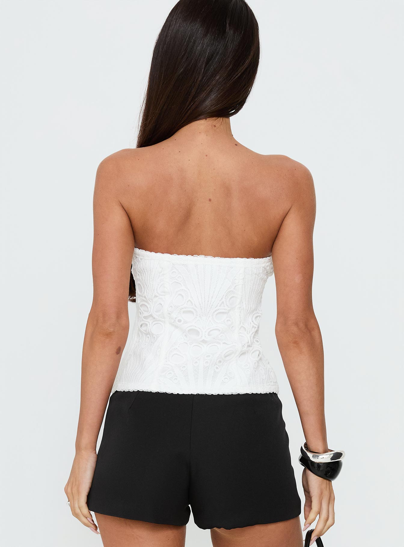 Day Glow Textured Strapless Top White - Image 5