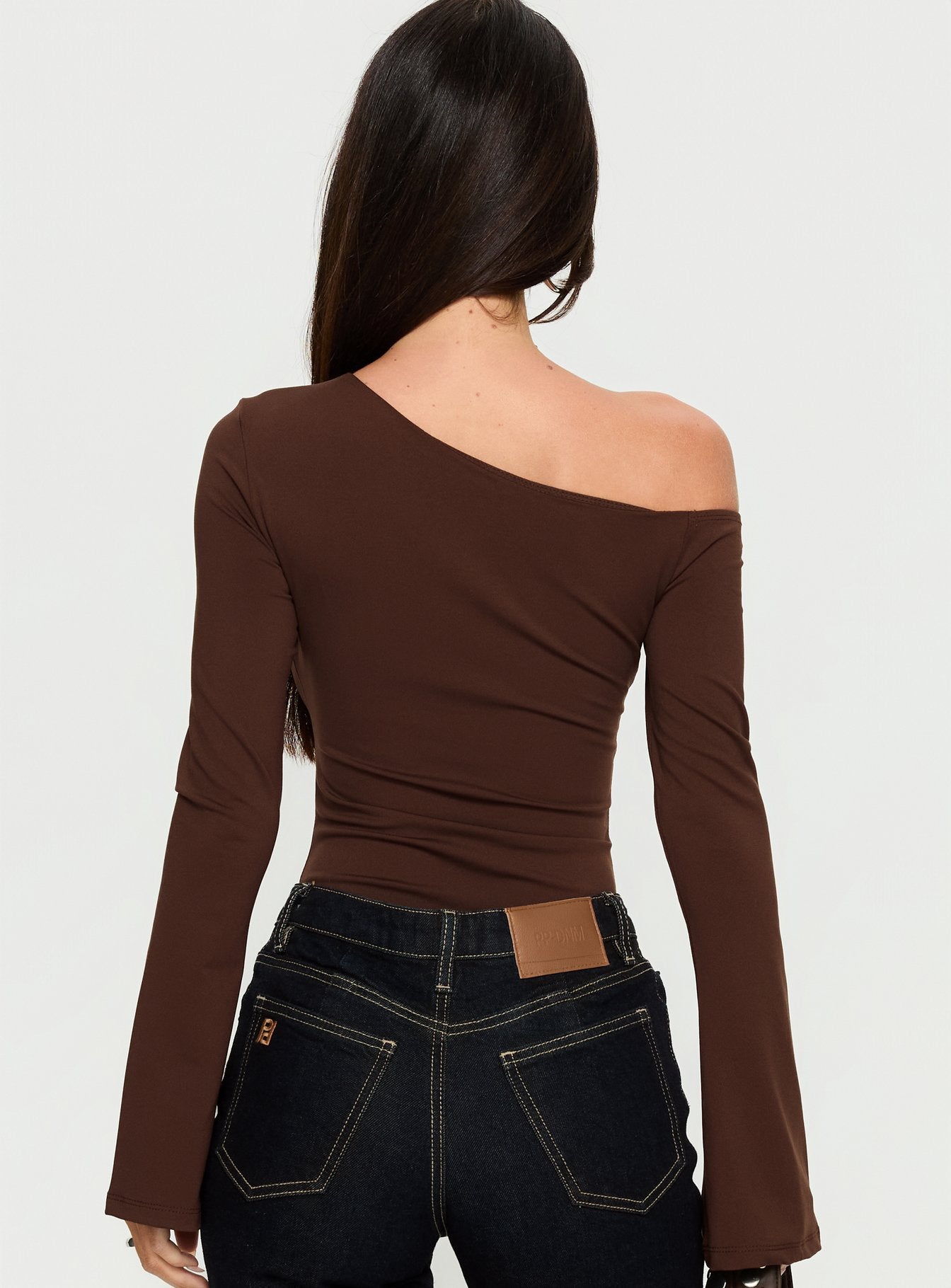 Raissa Cut Out One Shoulder Bodysuit Brown - Image 4