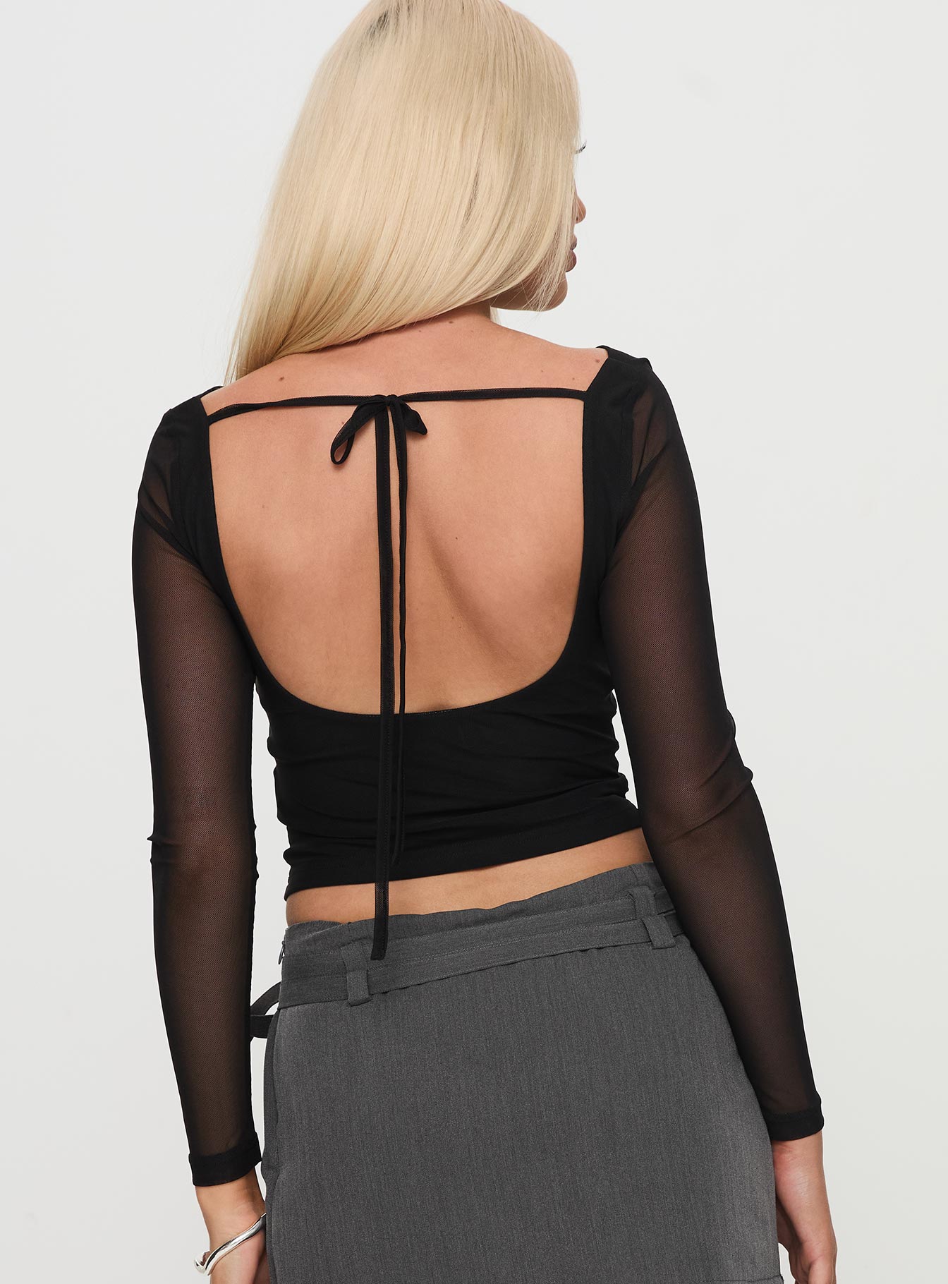 Valette Mesh Long Sleeve Top Black - Image 5