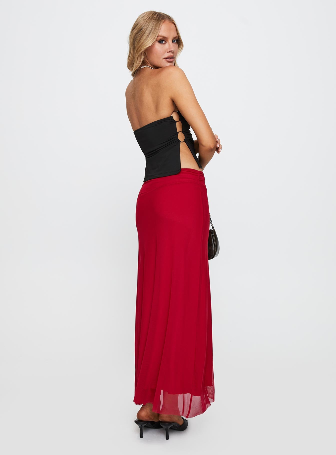 Quancita Mesh Maxi Skirt Red - Image 4