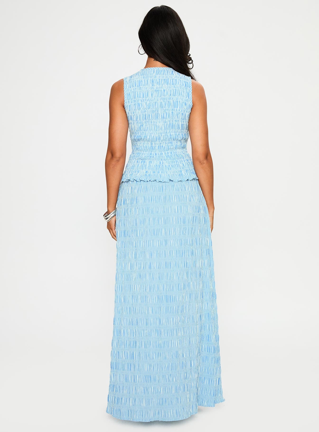 Songbird Shirred Maxi Dress Blue - Image 4