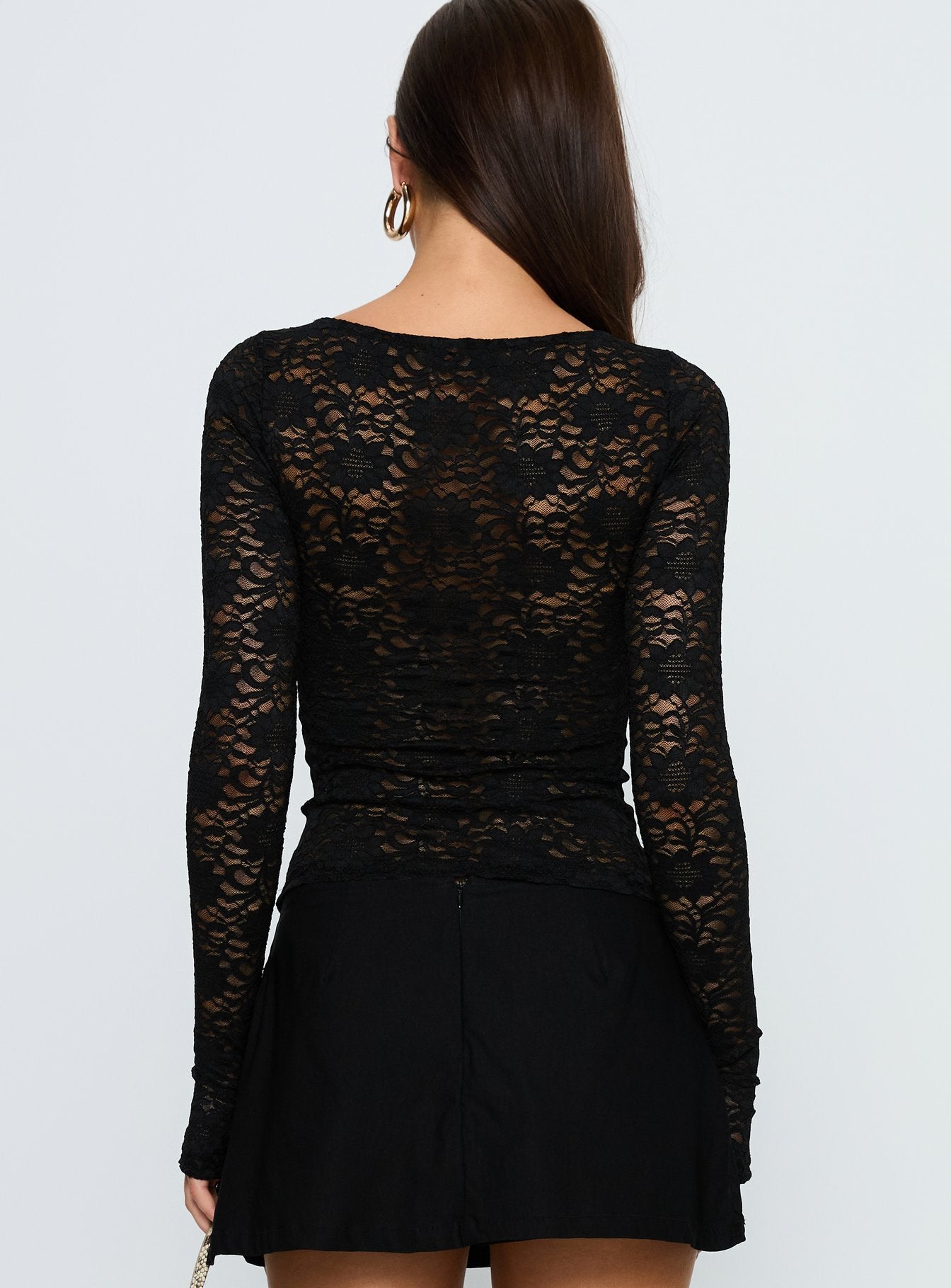 Whitnea Long Sleeve Lace Cut Out Top Black - Image 5