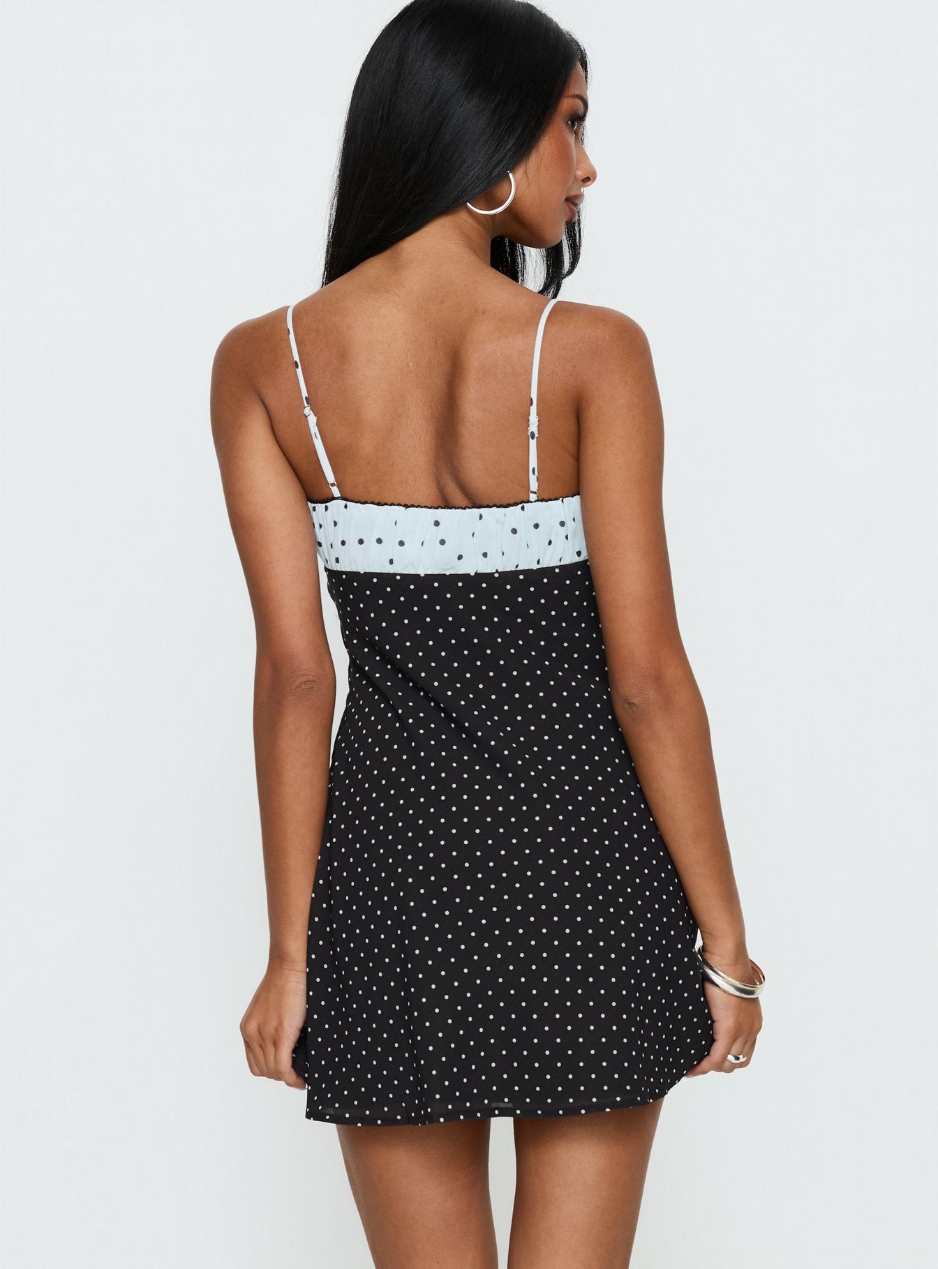 Rylann Contrast Tie Detail Mini Dress Navy / Blue Polka - Image 5