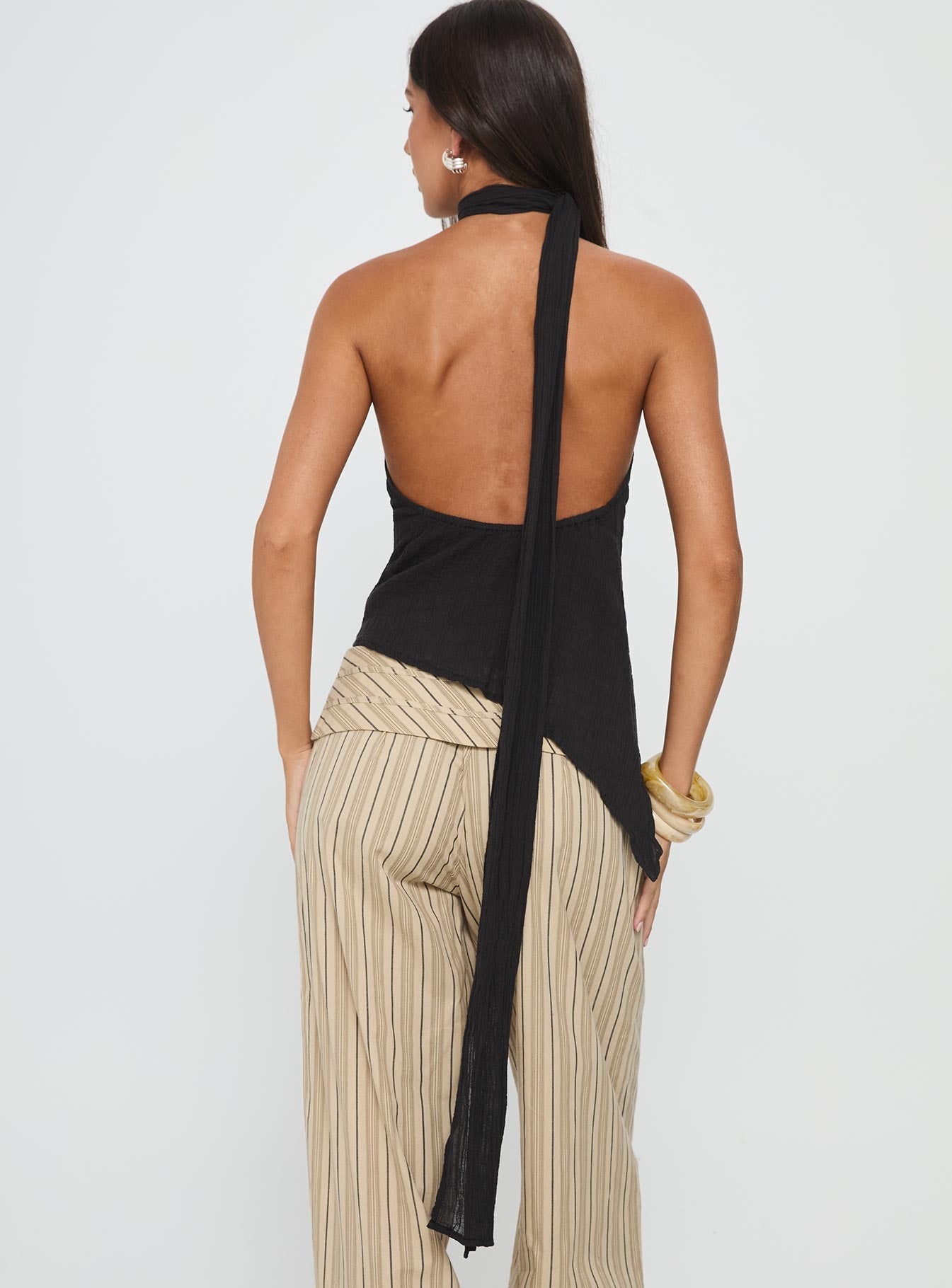 Yaleina One Shoulder Tie Scarf Top Black - Image 5