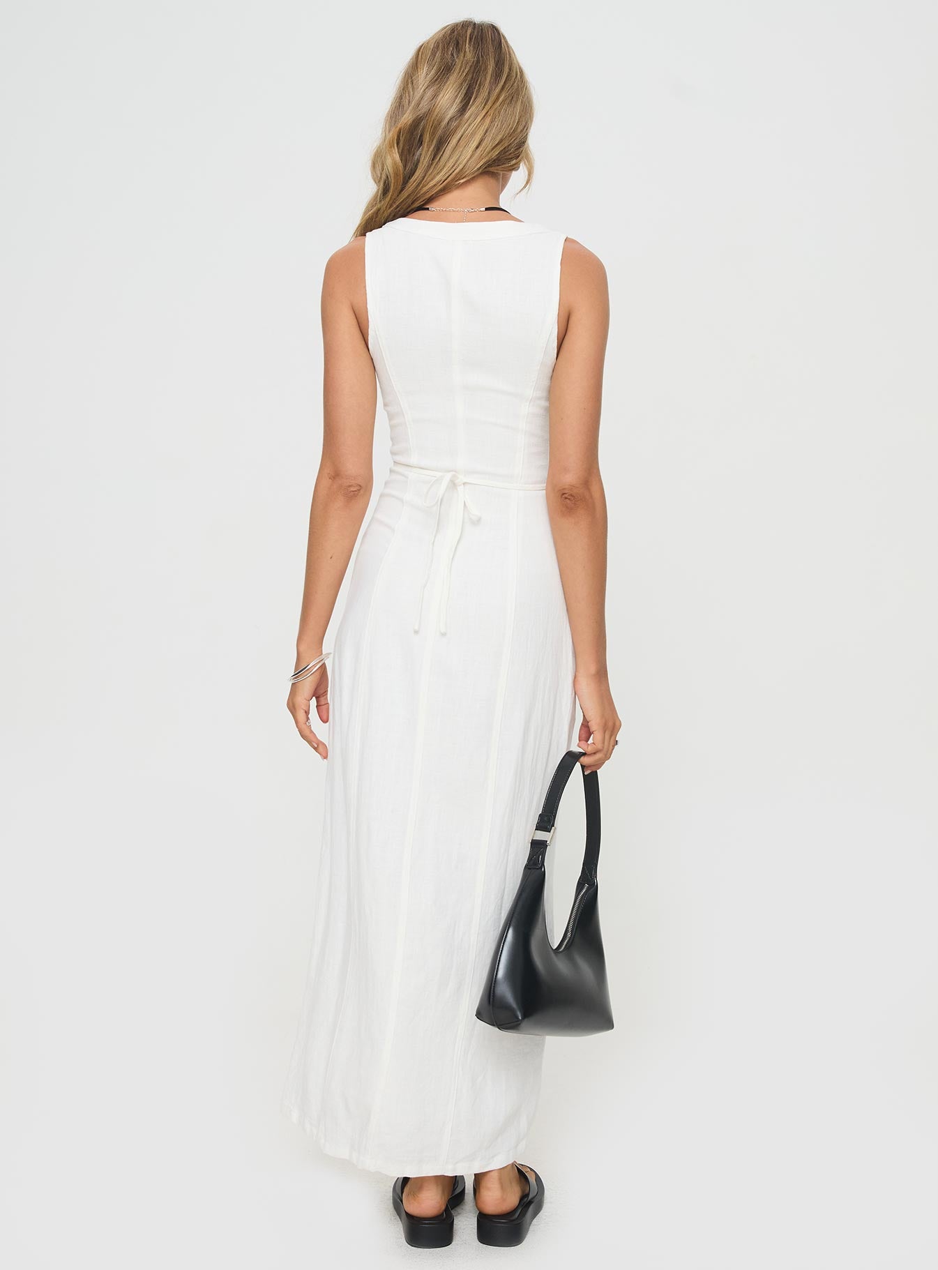 Summer Season Linen Blend Maxi Dress White Petite - Image 5