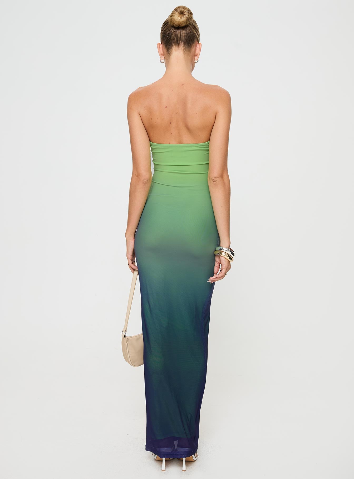 Stolen Love Strapless Maxi Dress Blue / Green Ombre - Image 5