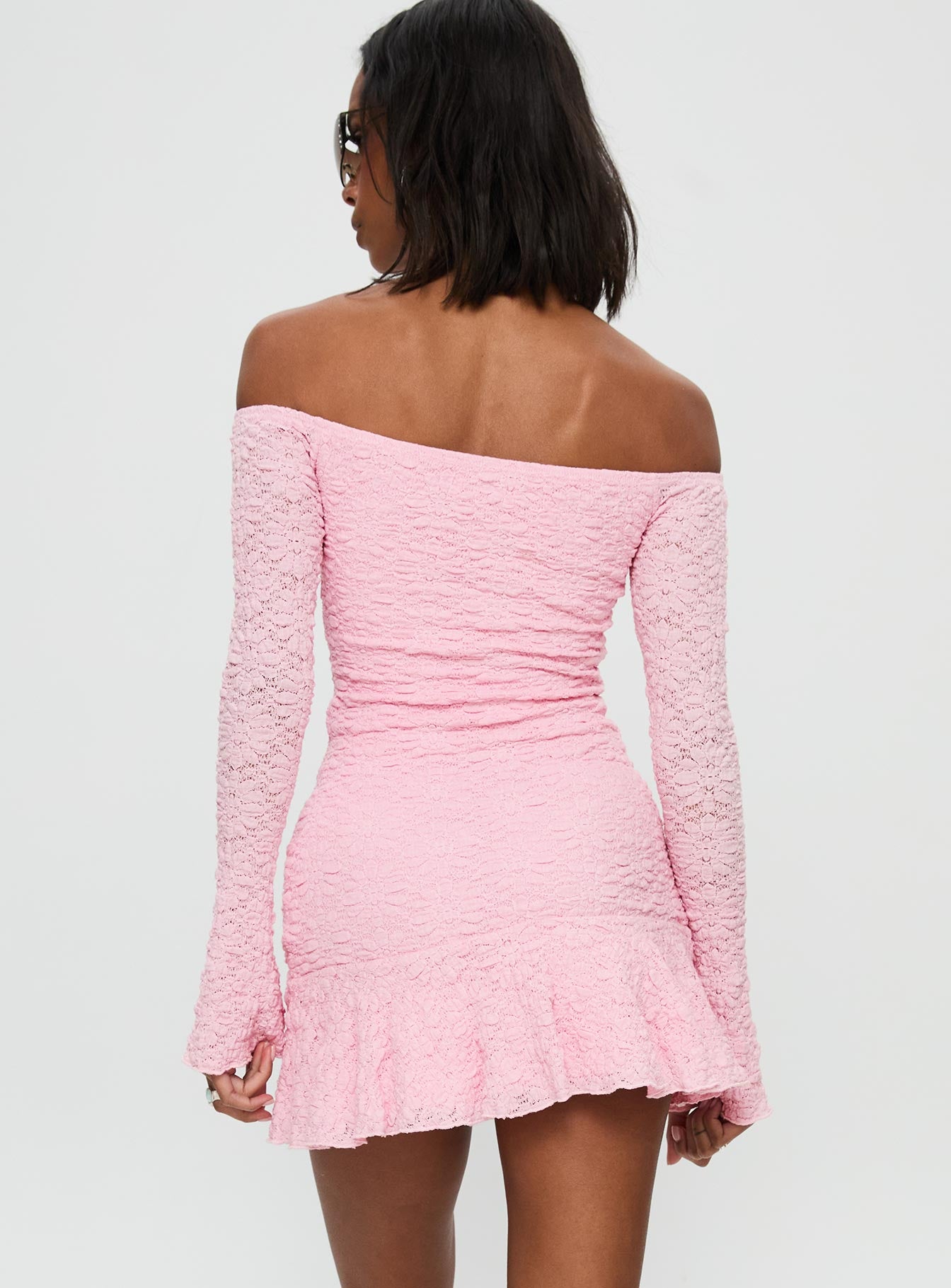 Vancesca Off Shoulder Long Sleeve Mini Dress Pink - Image 5
