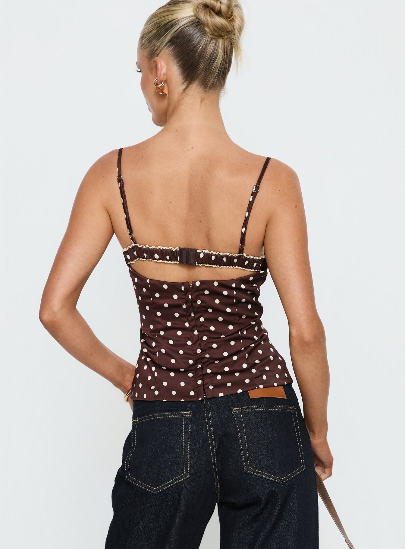 Renaissance Corset Lace Top Brown Polka - Image 5