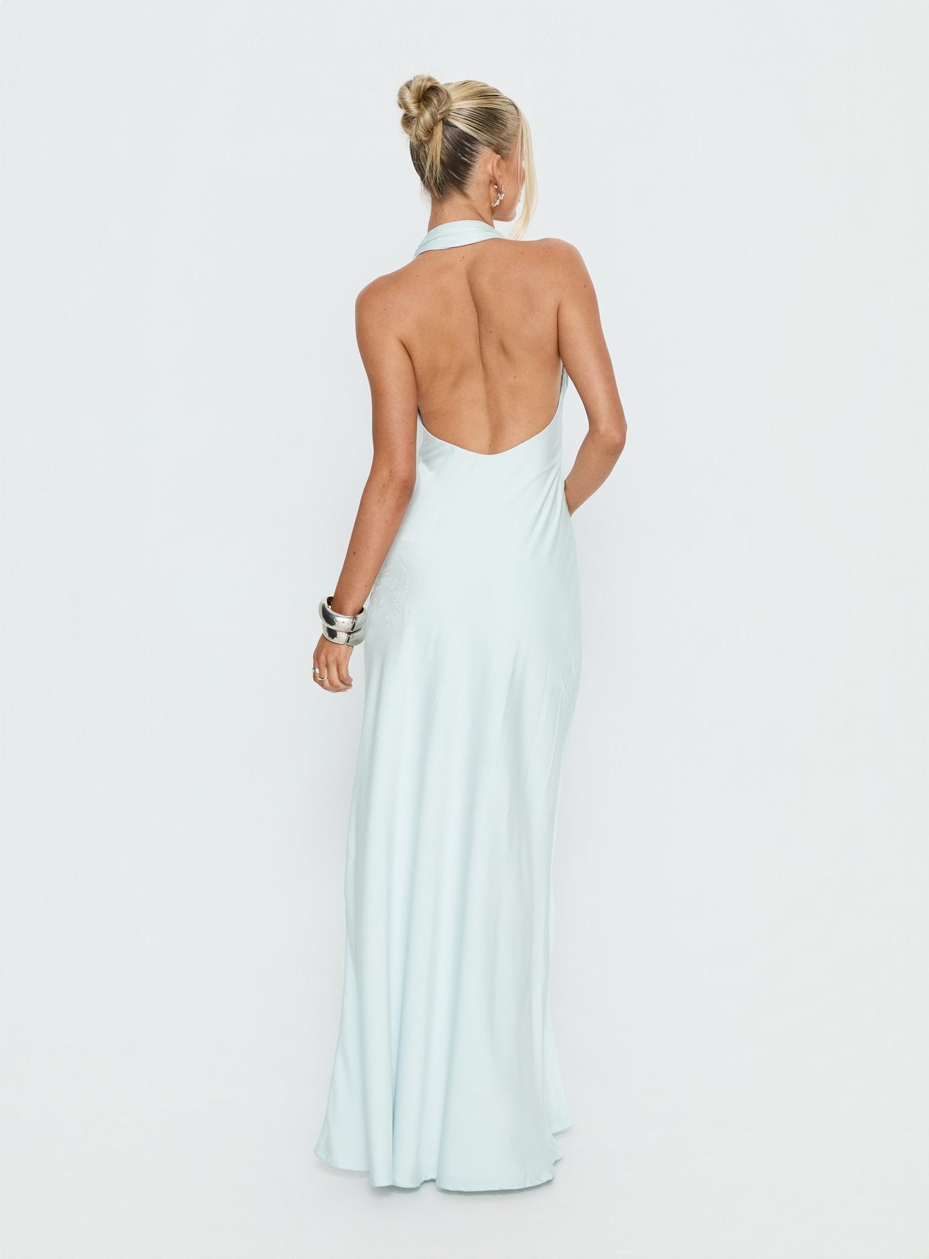 Strawberry Clouds Hotstone Satin Maxi Dress Icy Blue - Image 5