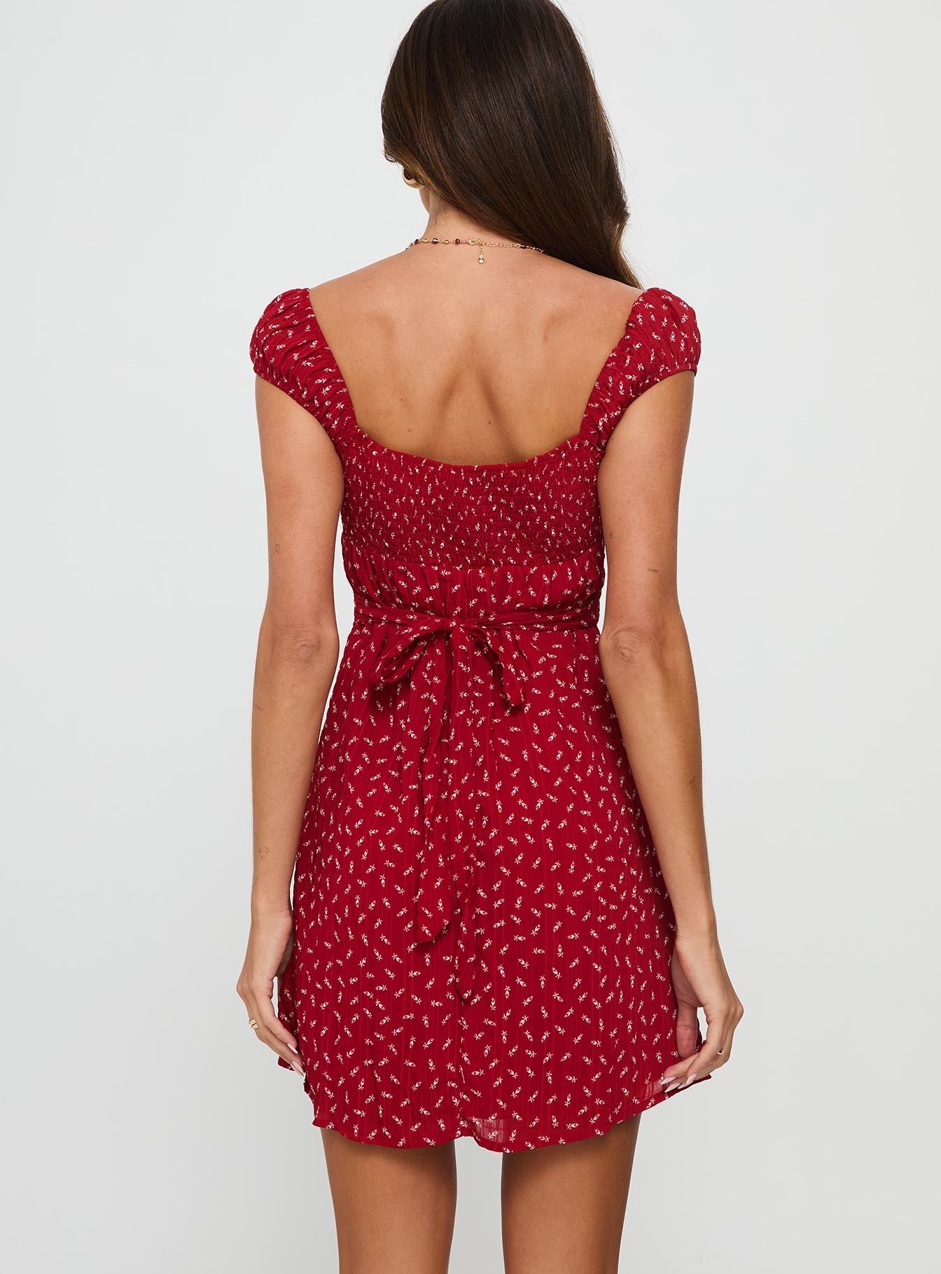 Tricia Cap Sleeve Mini Dress Red Floral - Image 4