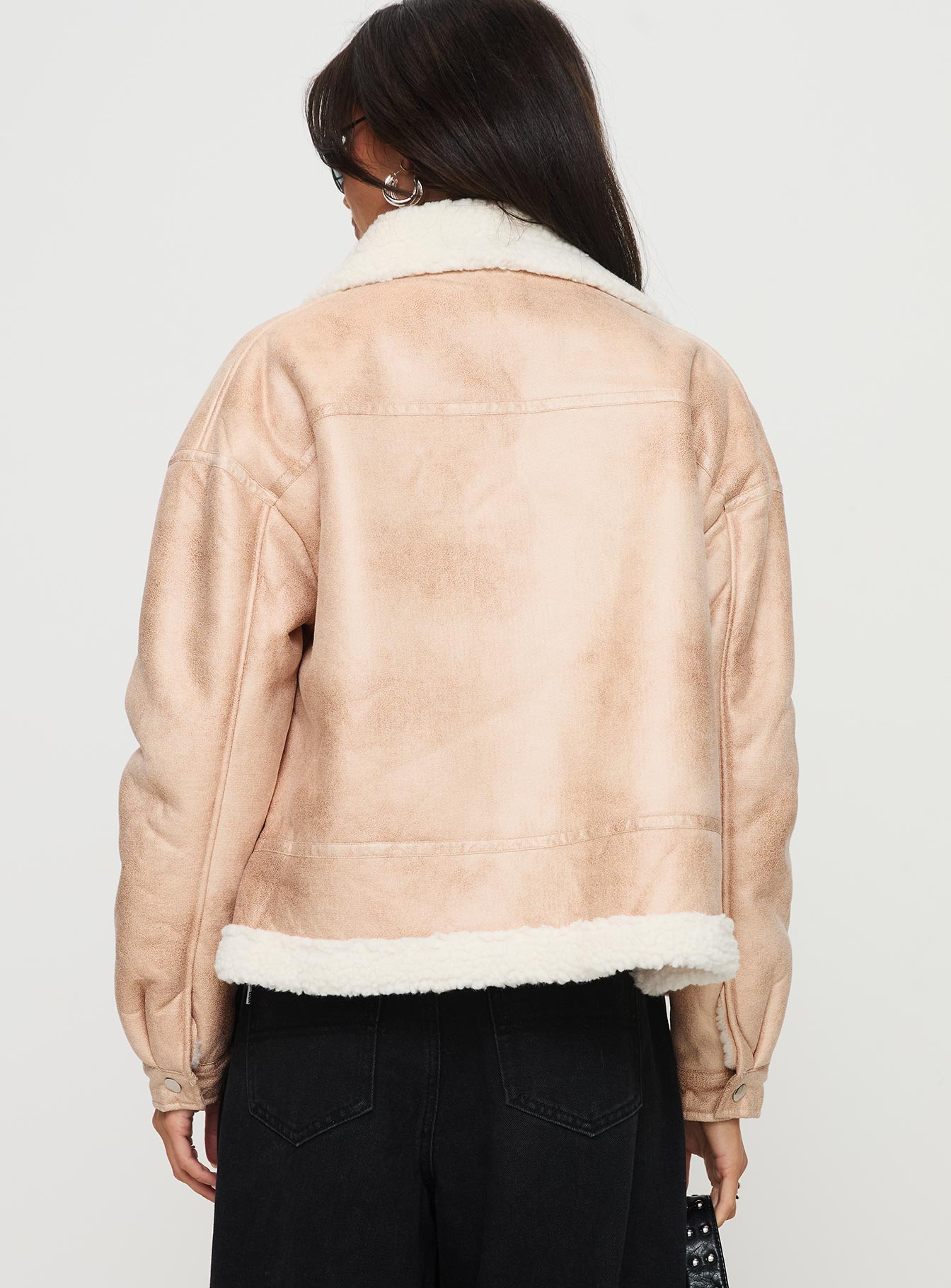 Solara Faux Leather Shearling Jacket Beige - Image 5