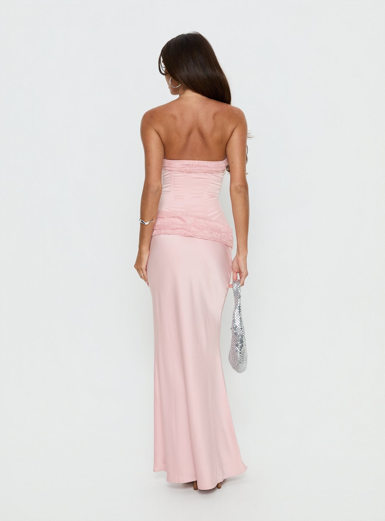 Sura Strapless Lace Detail Maxi Dress Pink - Image 5