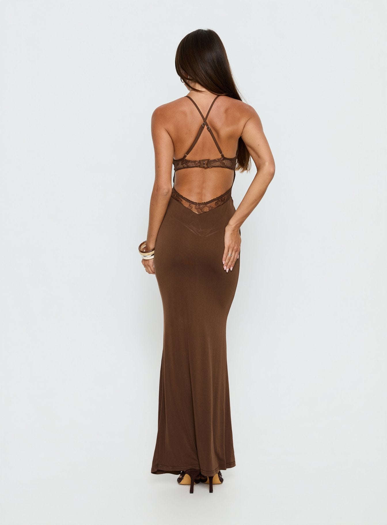 Totema Lace Halter Maxi Dress Chocolate - Image 5