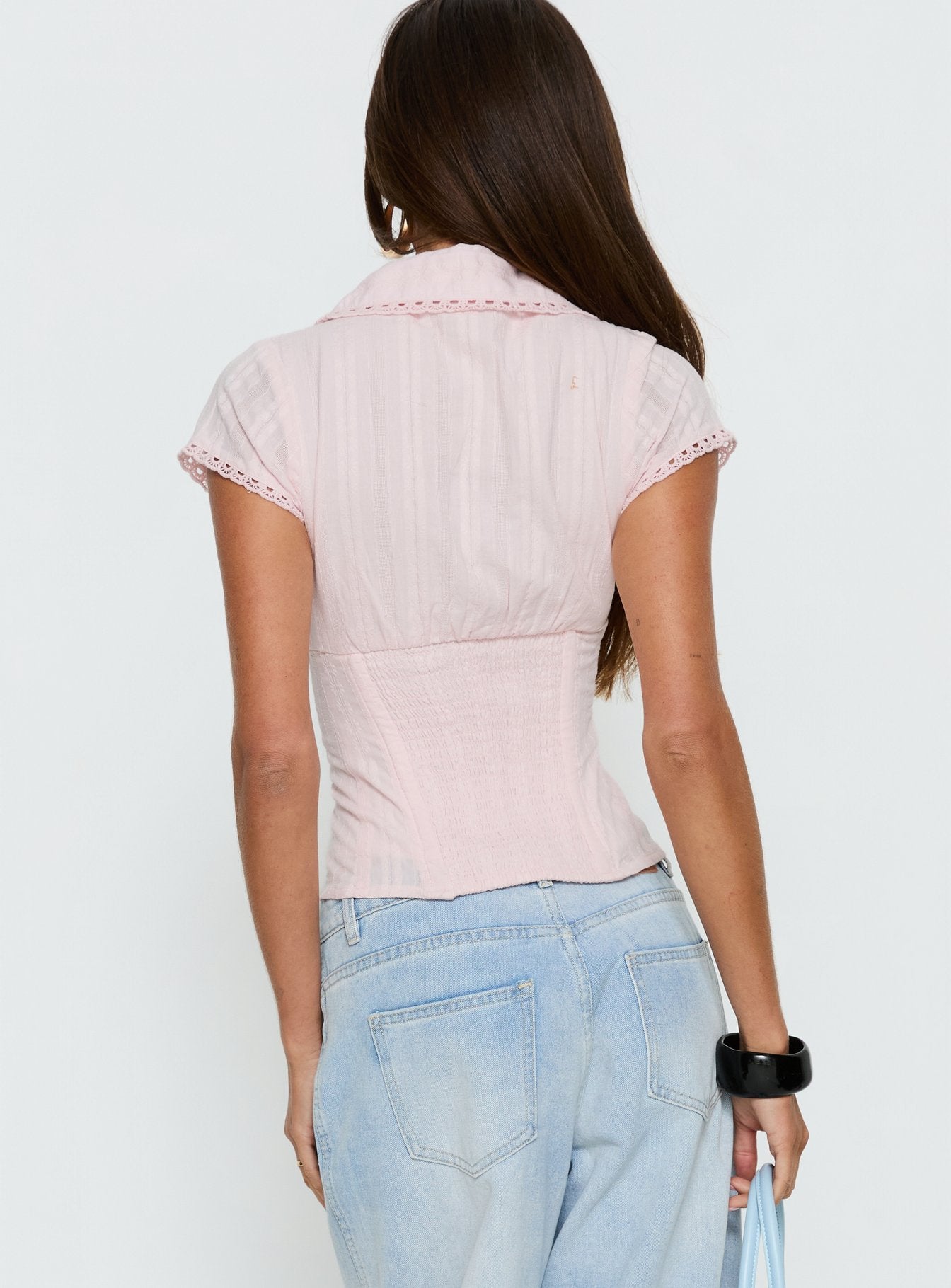 Tyrin Lace Trim Short Sleeve Shirt Pink - Image 4