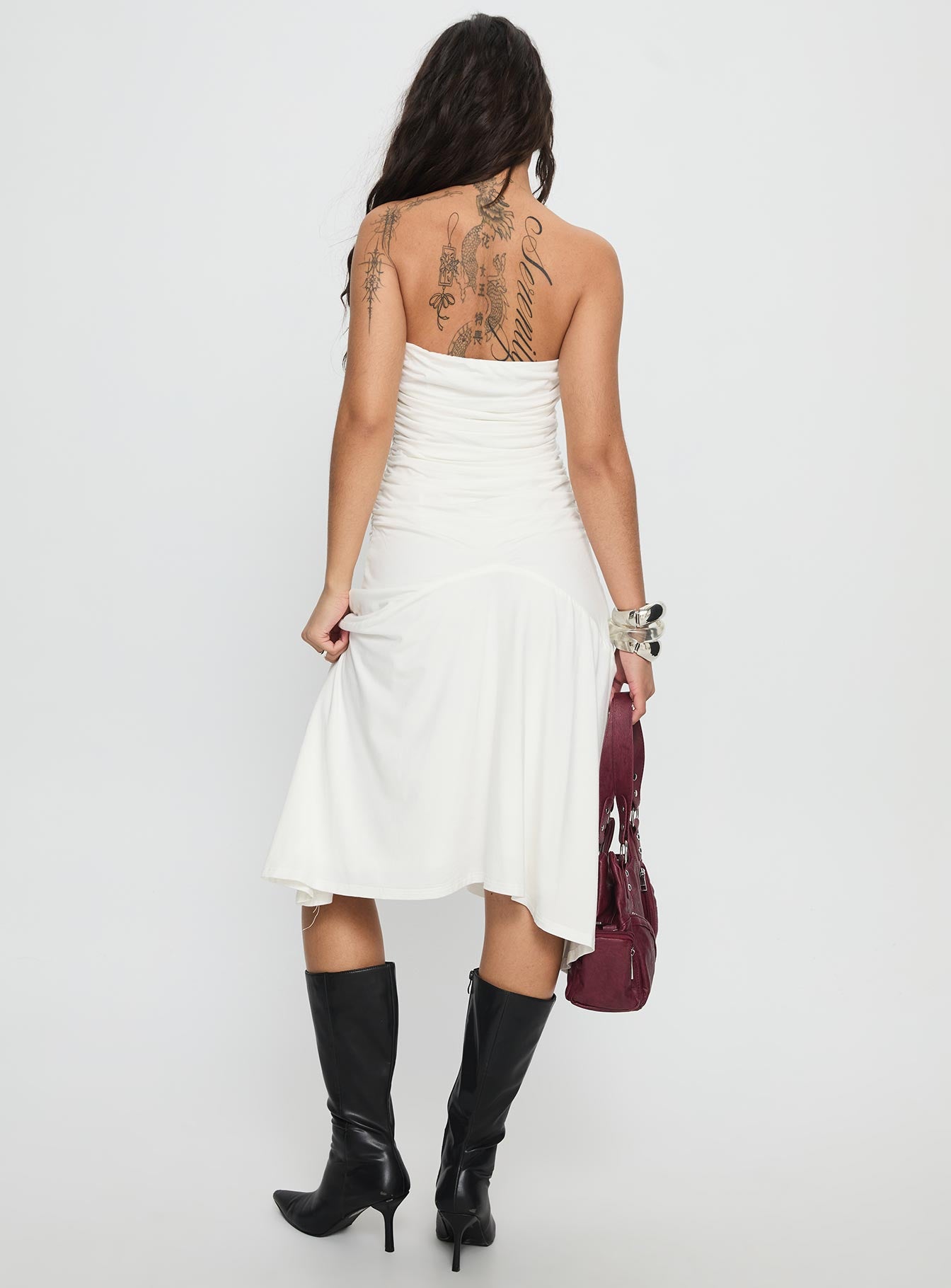 Rienna Strapless Asymmetrical Midi Dress White - Image 5