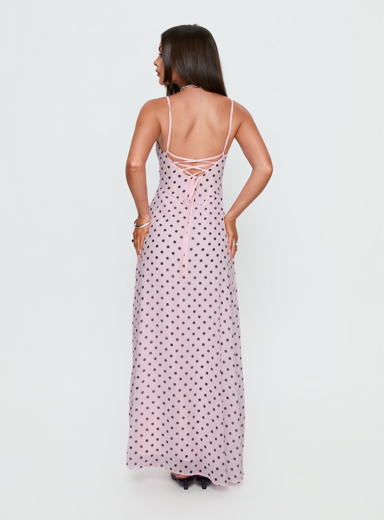 South Of France Maxi Dress Pink Polka Dot - Image 4