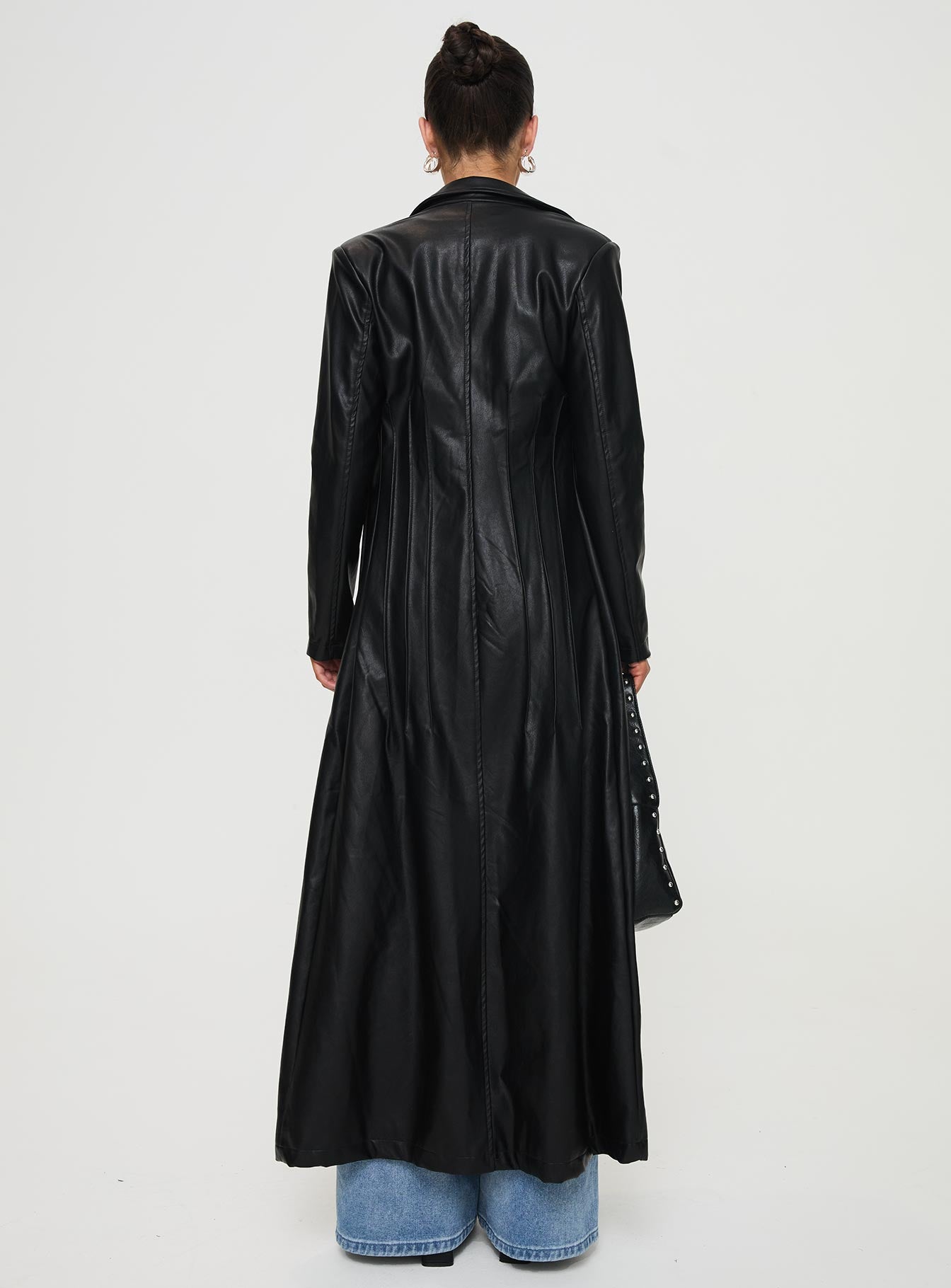 Speak Easy Long Line Faux Leather Coat Black - Image 5
