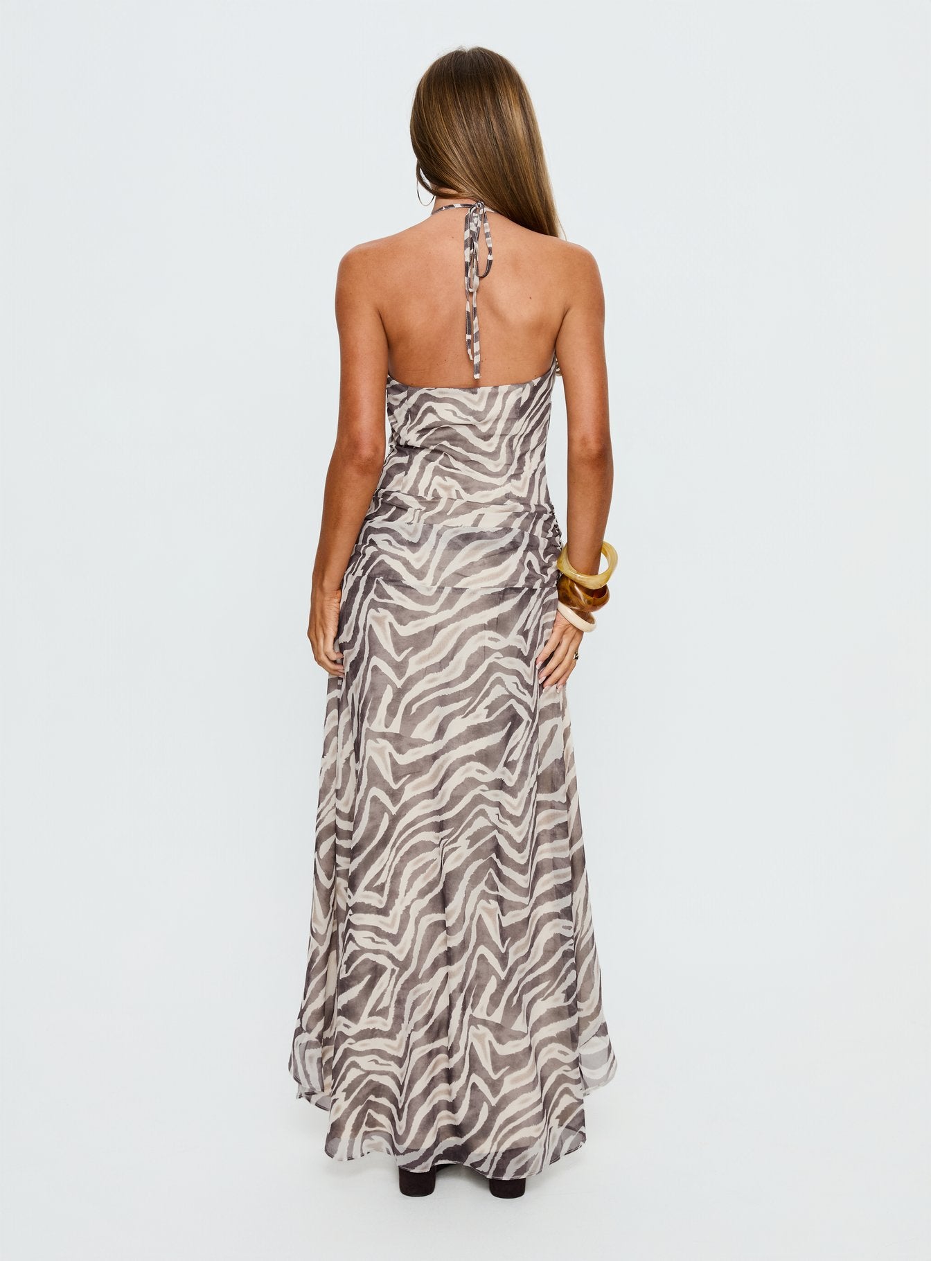 Roxine Asymmetrical Halter Maxi Dress Animal Multi - Image 4