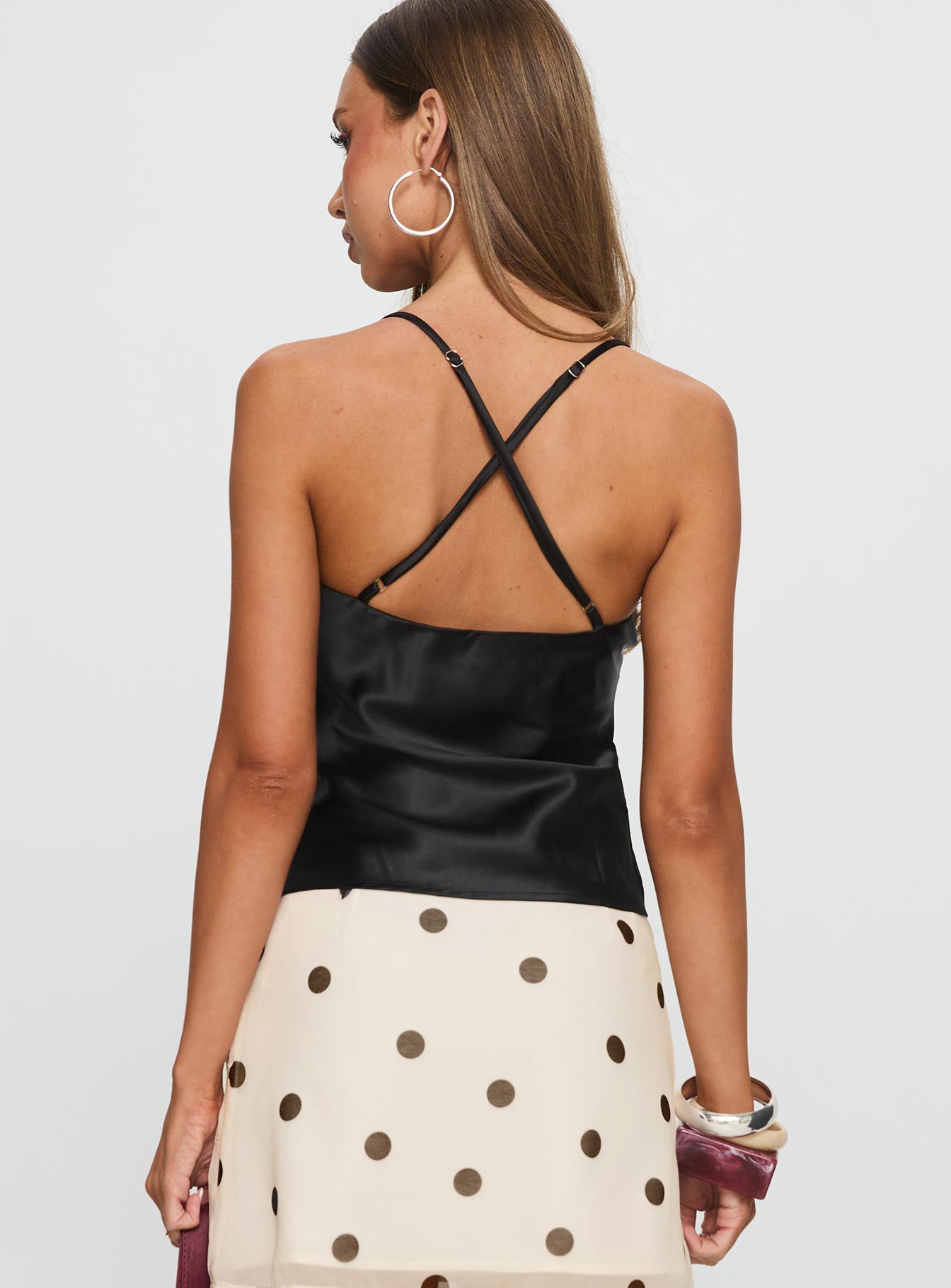 Sizzling Tie Detail Satin Top Black - Image 4