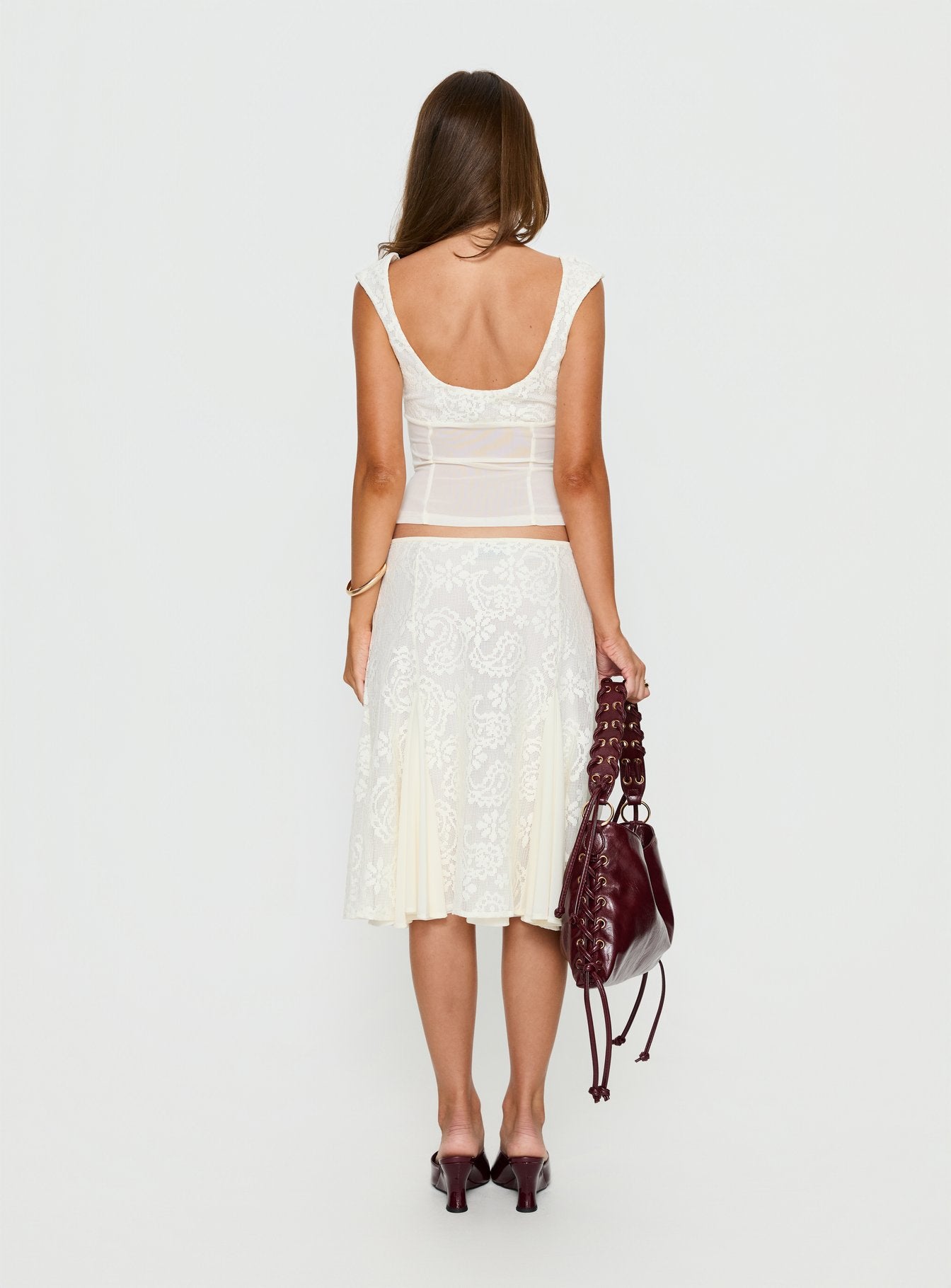 Quani Lace Midi Skirt Cream - Image 5