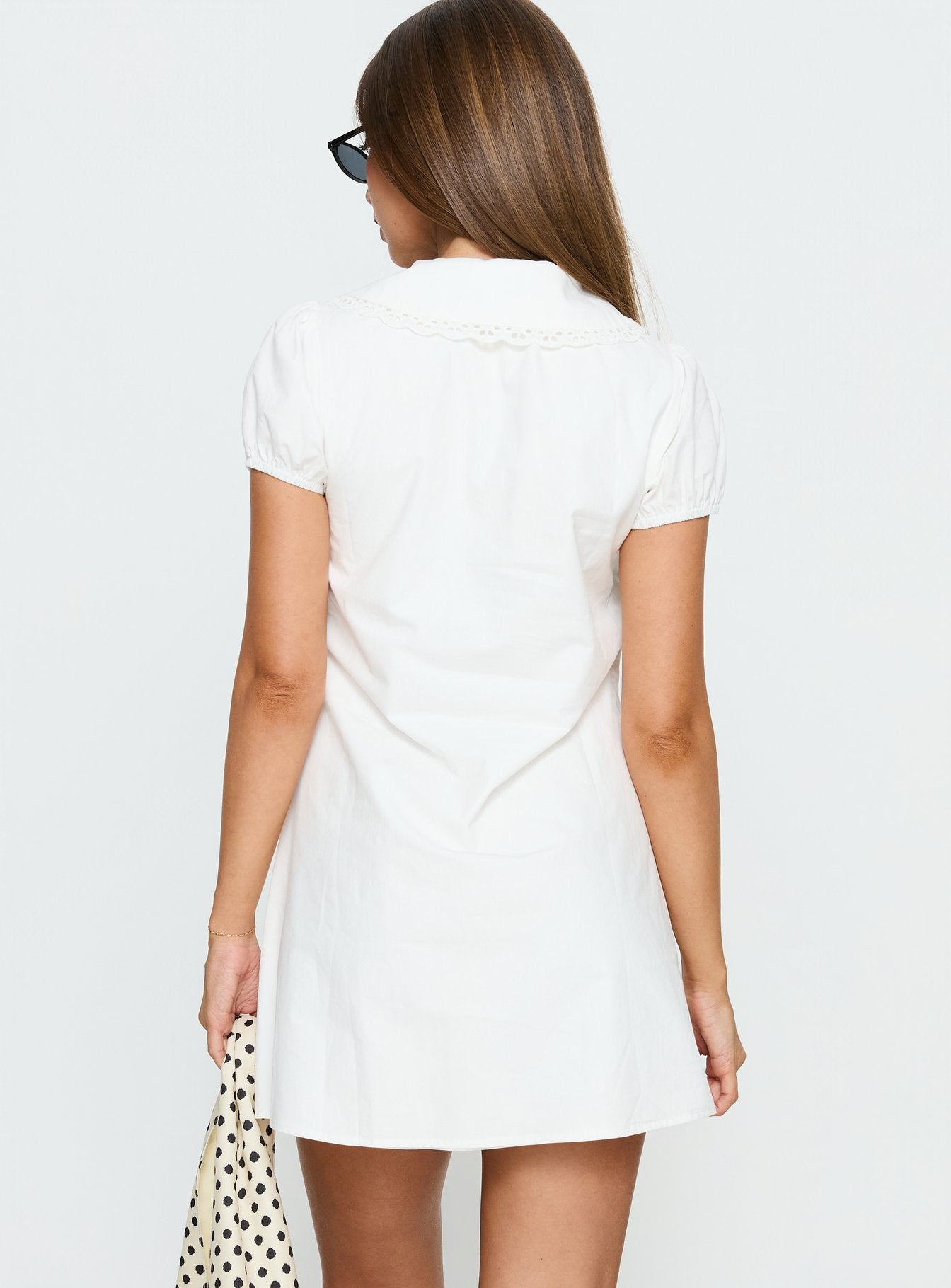 You've Got Mail Lace Trim Keyhole Mini Dress White - Image 5
