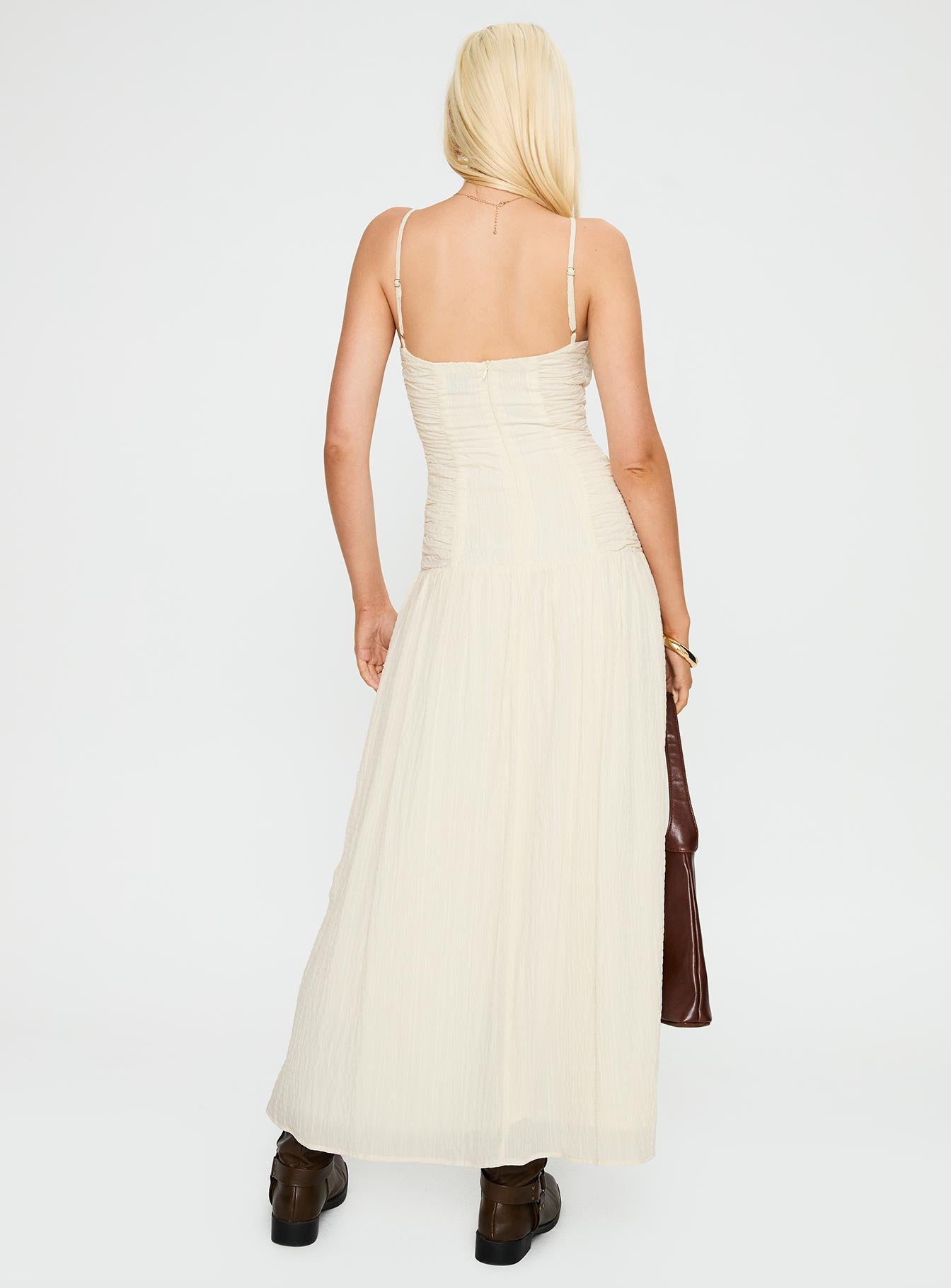 Quinley Shirred Maxi Dress Cream - Image 5