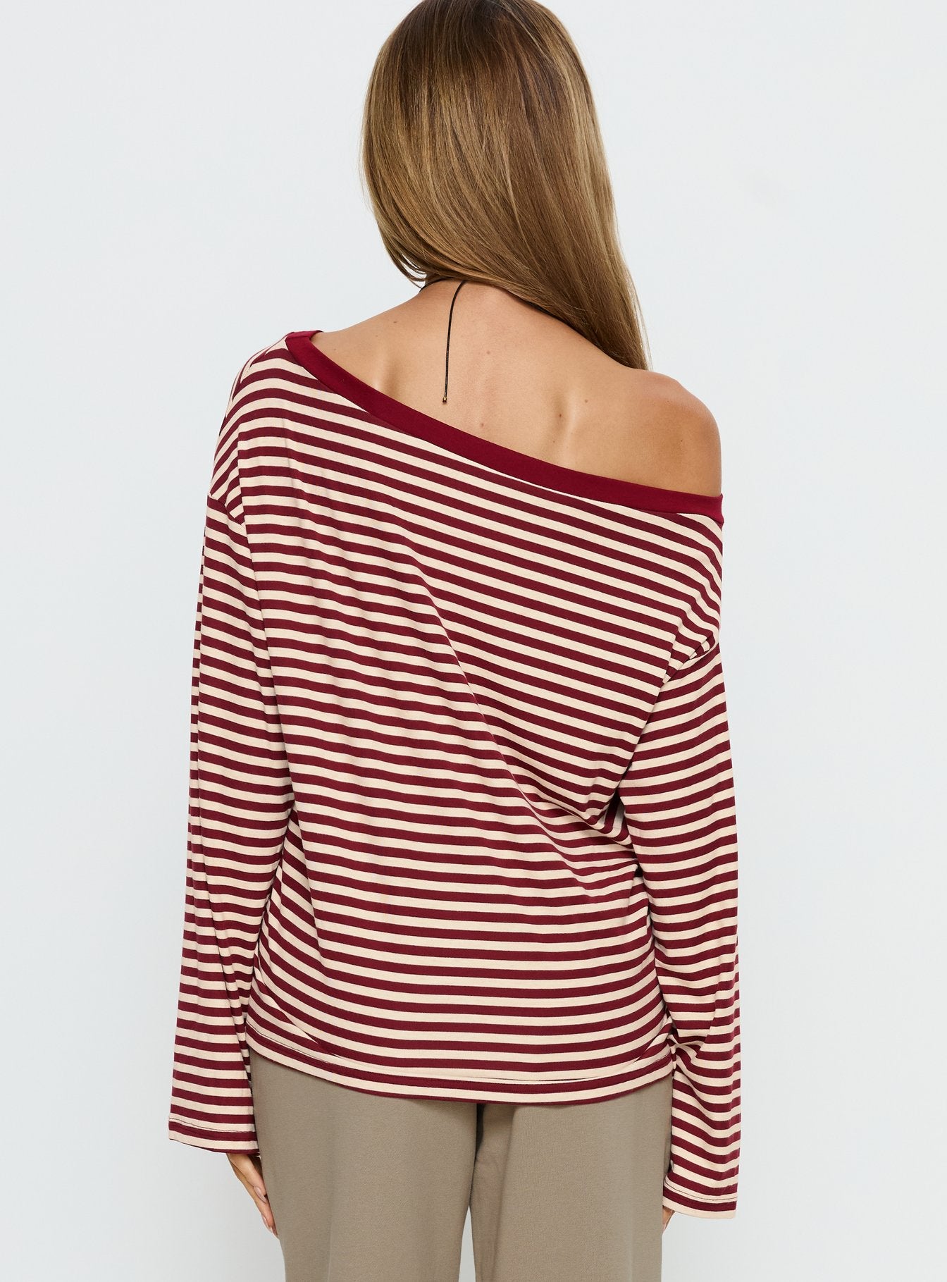 Ralyssa Off Shoulder Long Sleeve Top Red Stripe - Image 5
