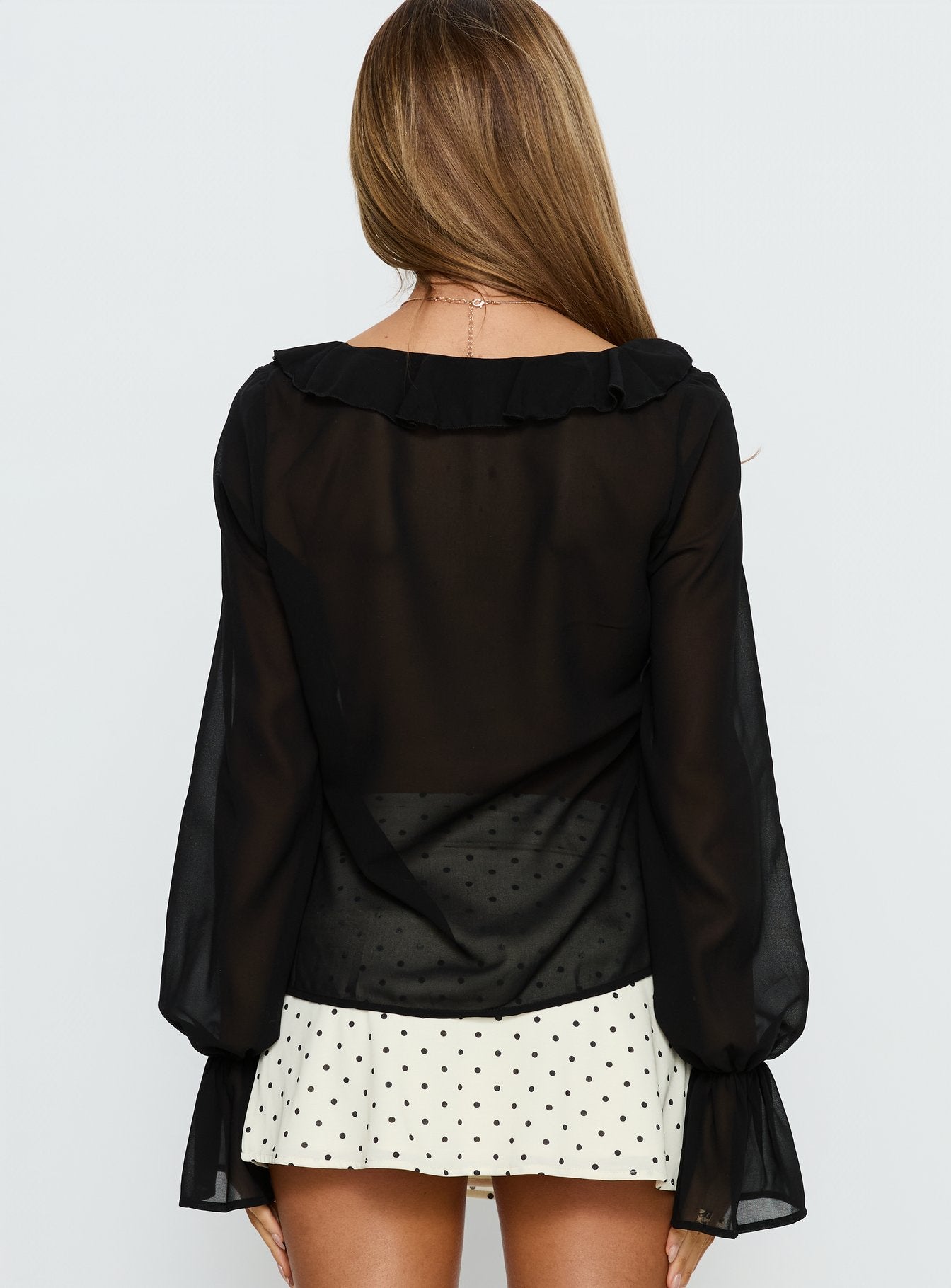 Taraya Sheer Ruffle Blouse Top Black - Image 4