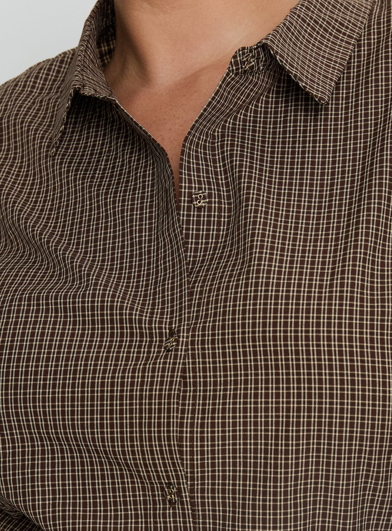Xinia Tie Waist Long Sleeve Shirt Brown Check Curve - Image 5