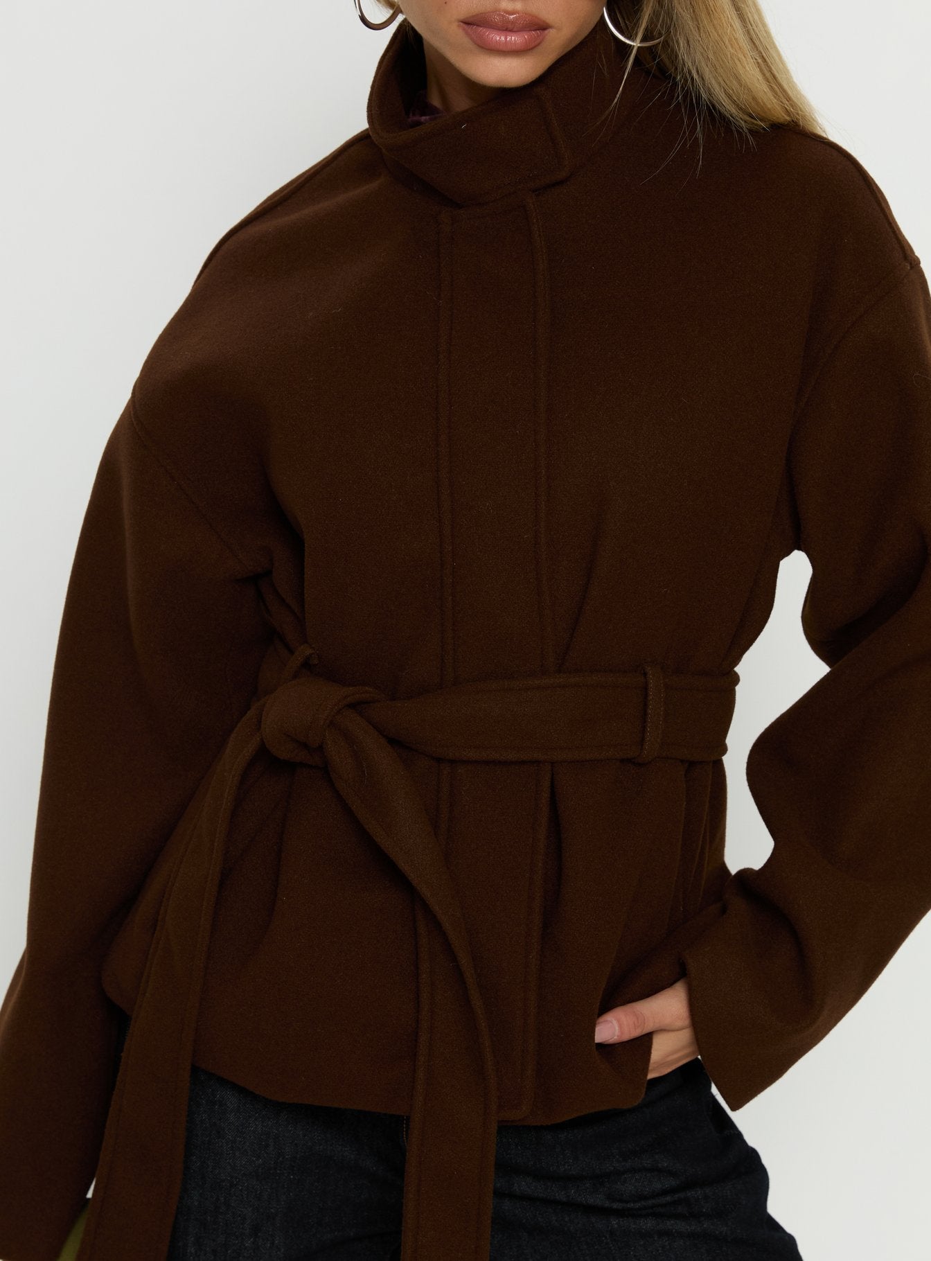 Tameeka Funnel Neck Coat Brown - Image 6