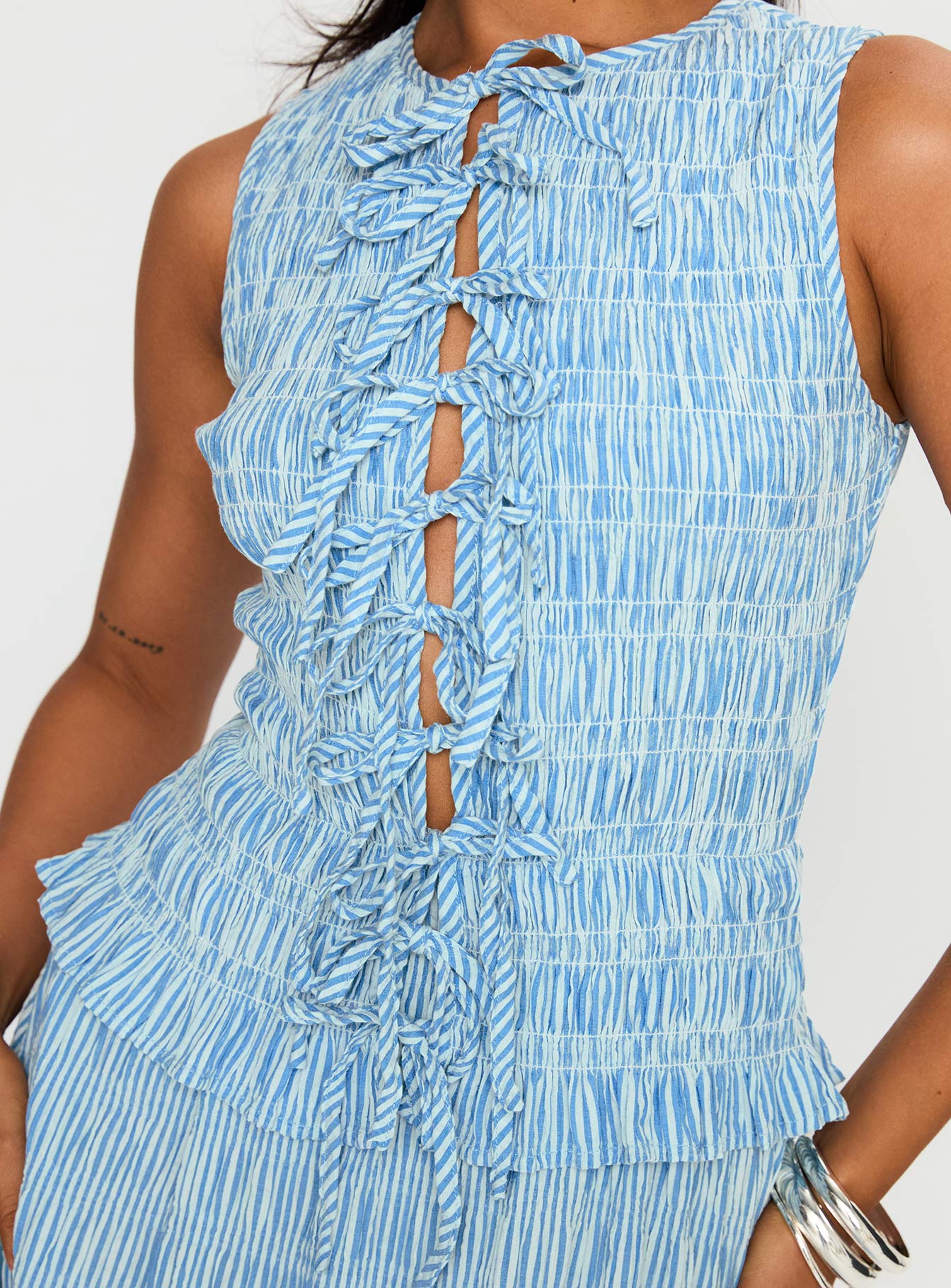 Songbird Shirred Maxi Dress Blue - Image 5