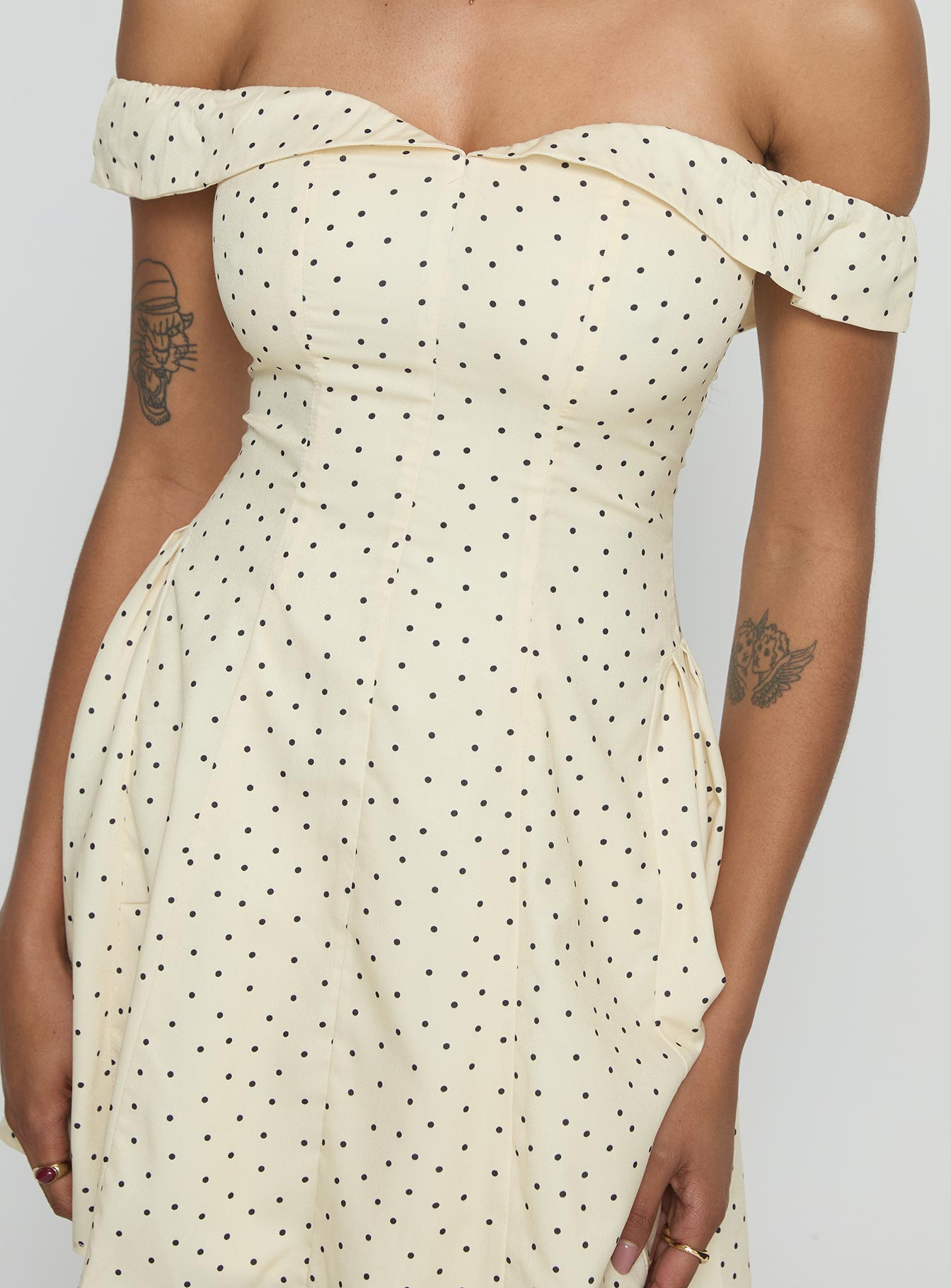 Rosebud Off The Shoulder Mini Dress Yellow / Polka Dot - Image 5