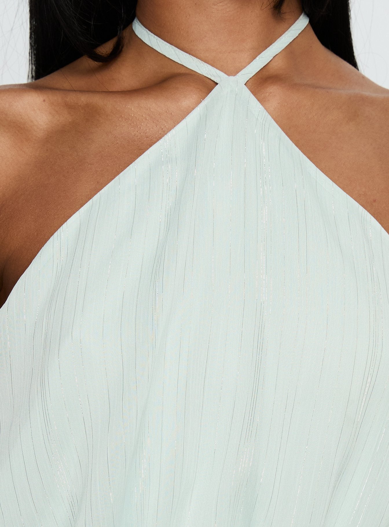 Rozario Chiffon Halter Mini Dress Aqua / Silver - Image 5