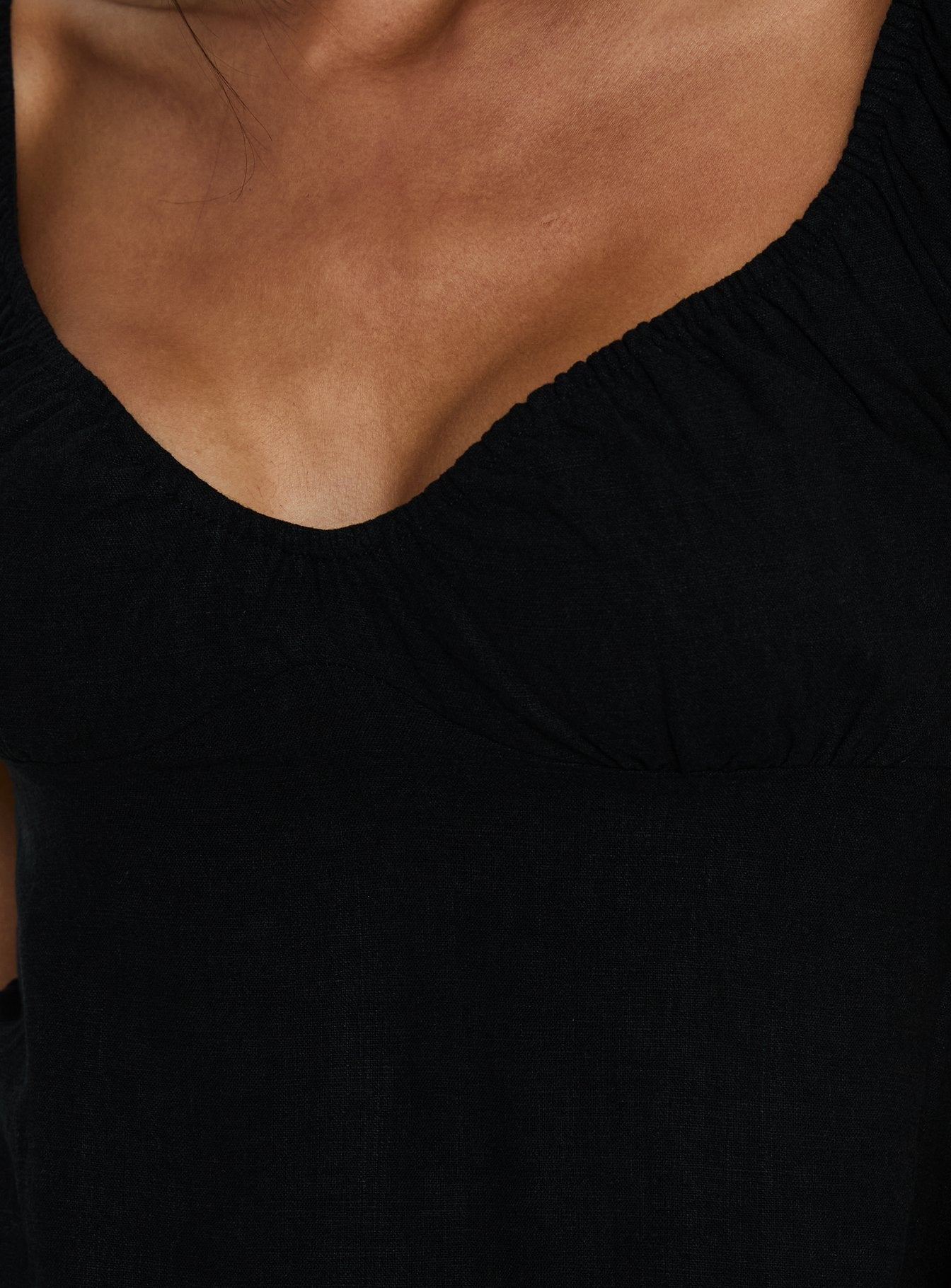 With Pleasure Puff Sleeve Linen Blouse Top Black - Image 5