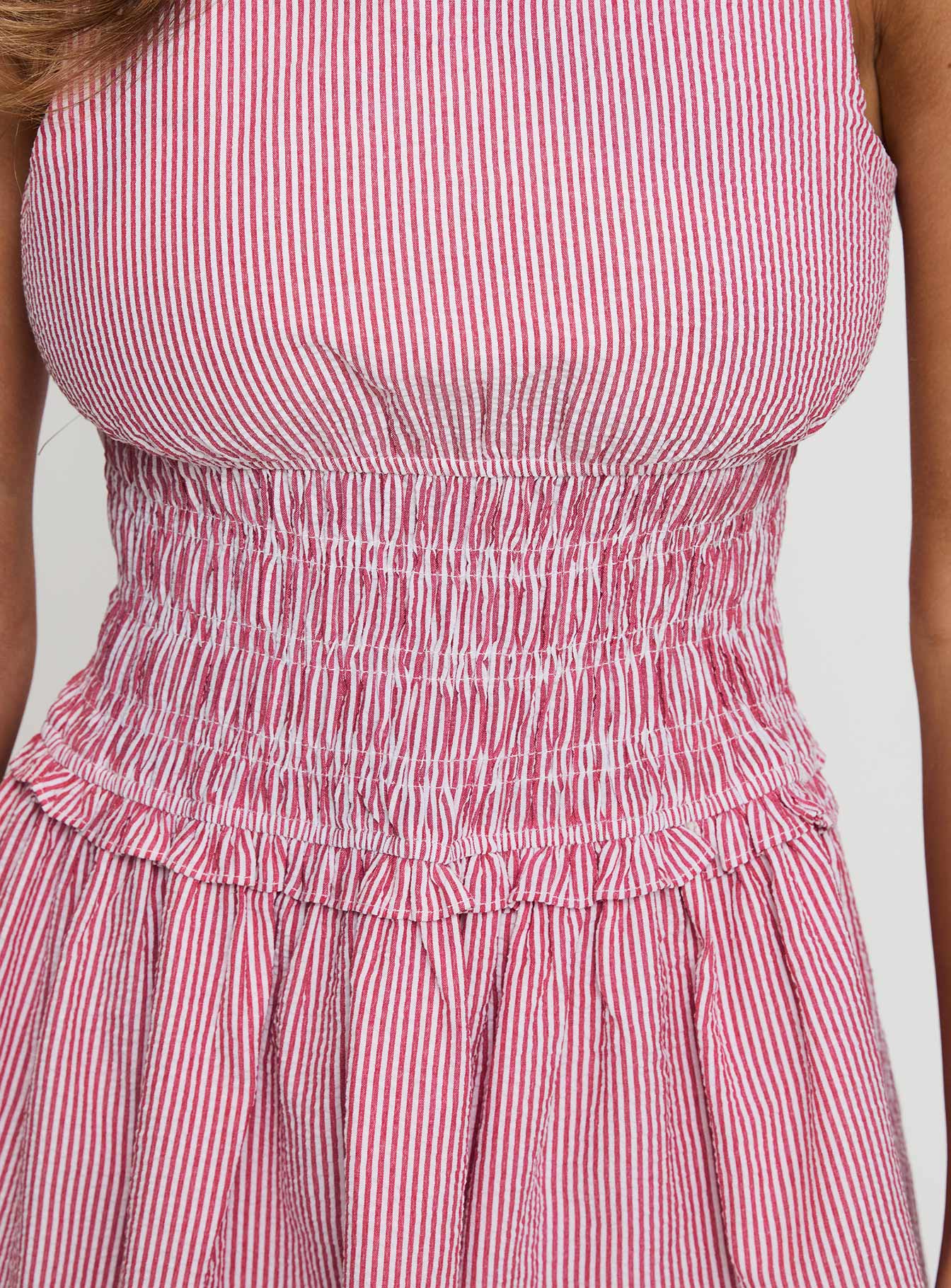 Yennifer Shirred Mini Dress Red / White - Image 6