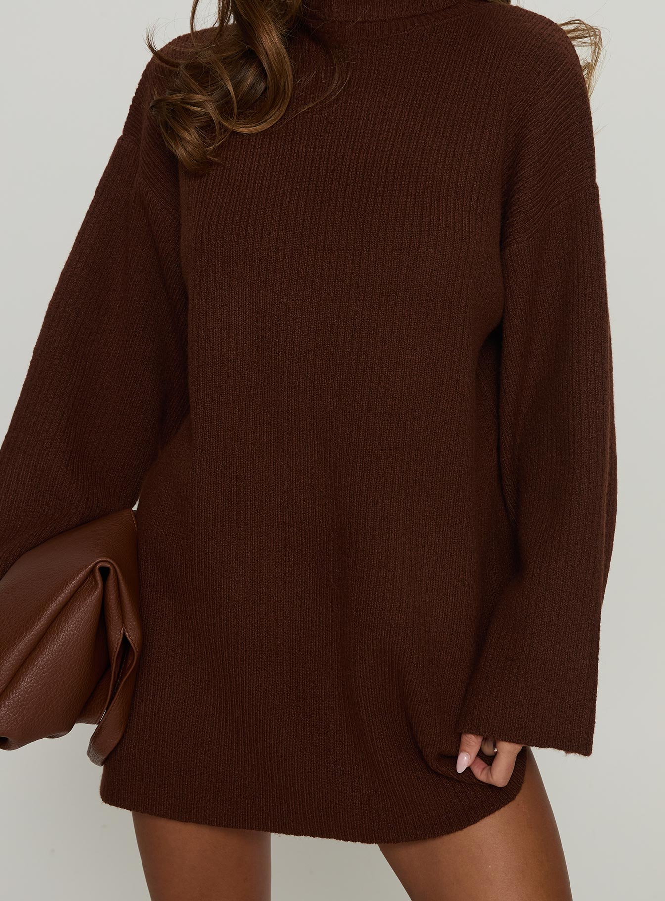 Sonelle Long Sleeve Knit Mini Dress Chocolate - Image 5
